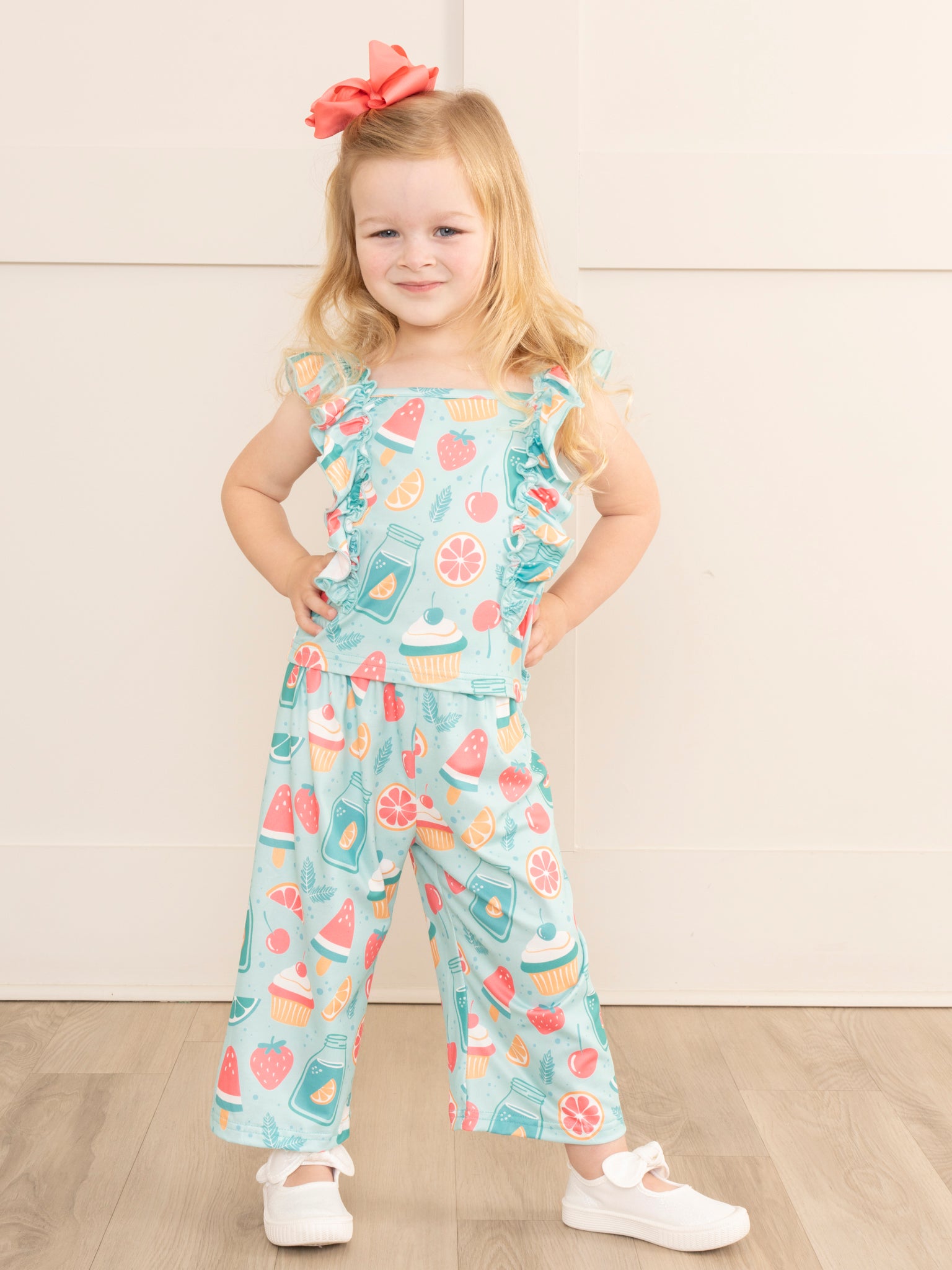 Teal Summer Treats Ruffle Outfit - Marie Nicole Clothing