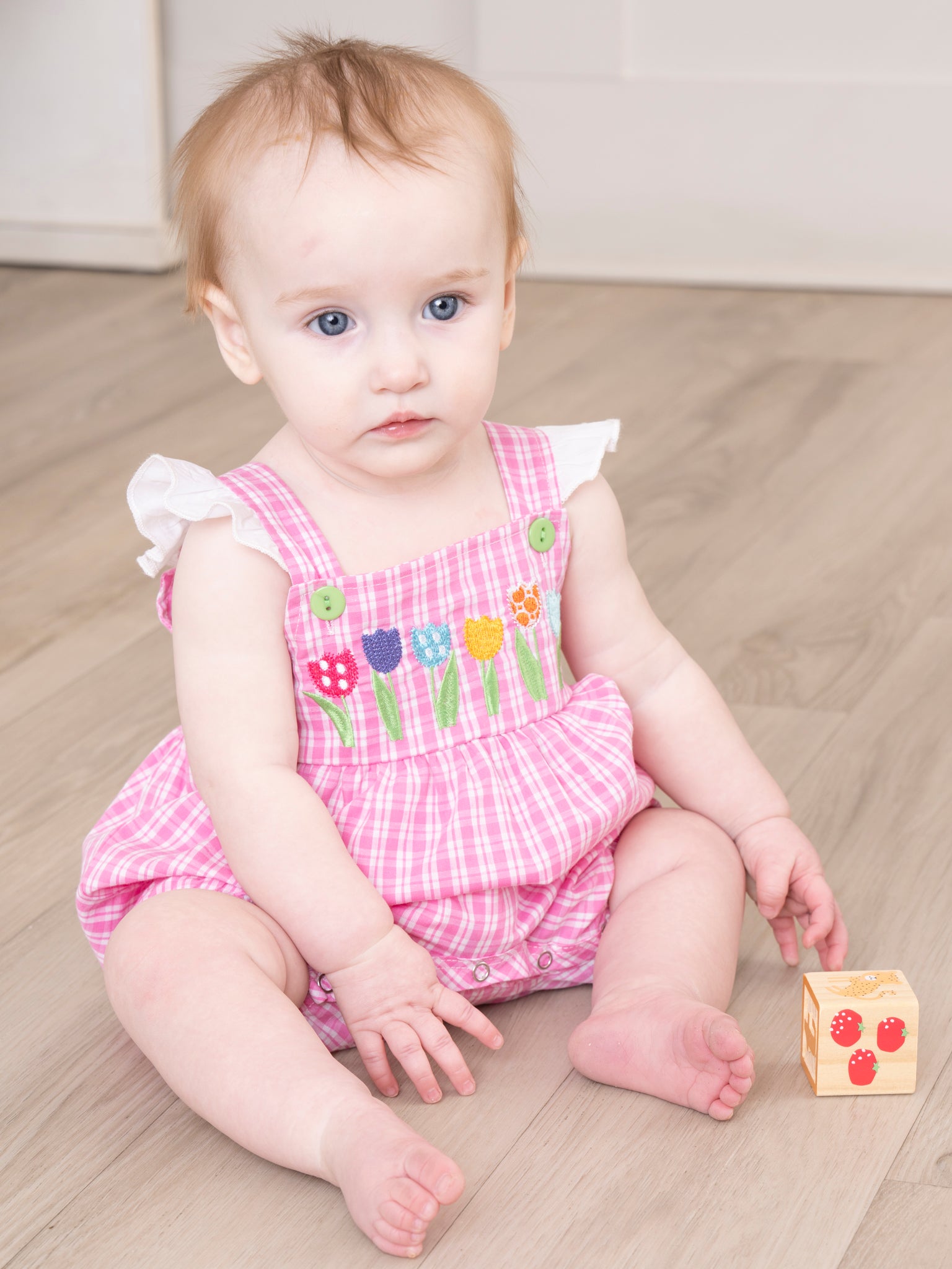 Pink Plaid Embroidered Garden Ruffle Romper - Marie Nicole Clothing