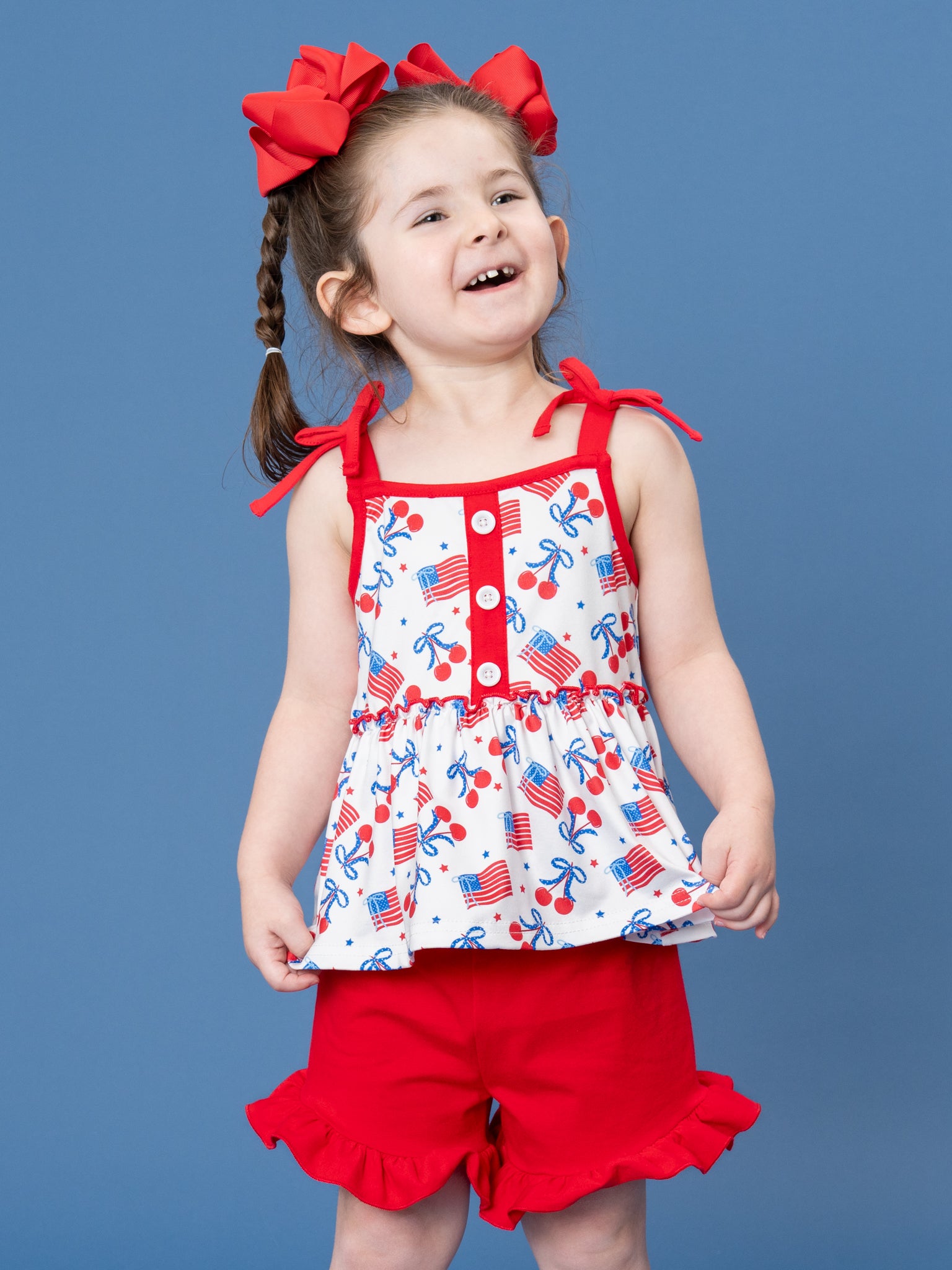Cherry Flag Ruffle Outfit - Marie Nicole Clothing