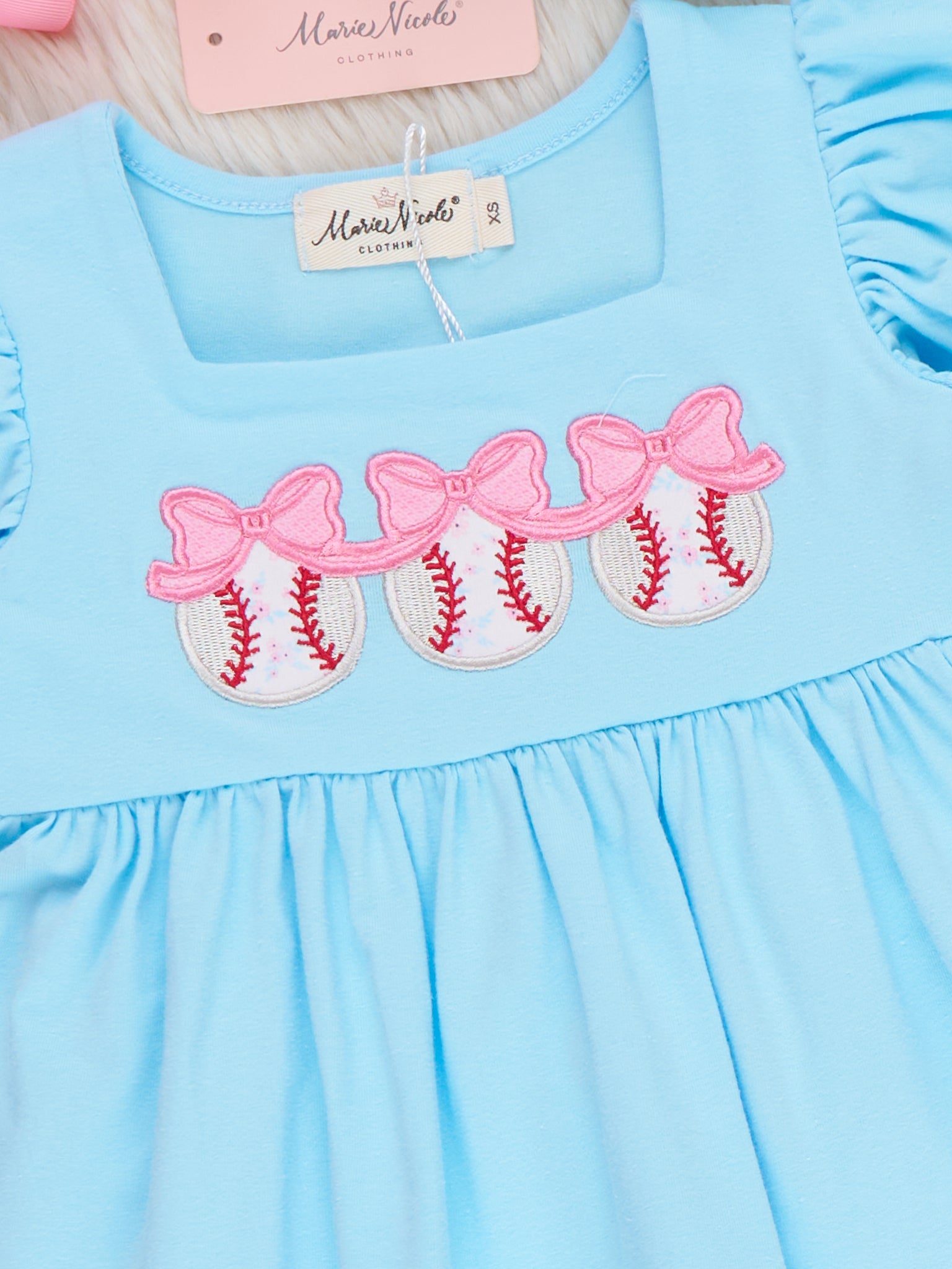 Delight Baseball Embroidered Ruffle Outfit - Marie Nicole Clothing