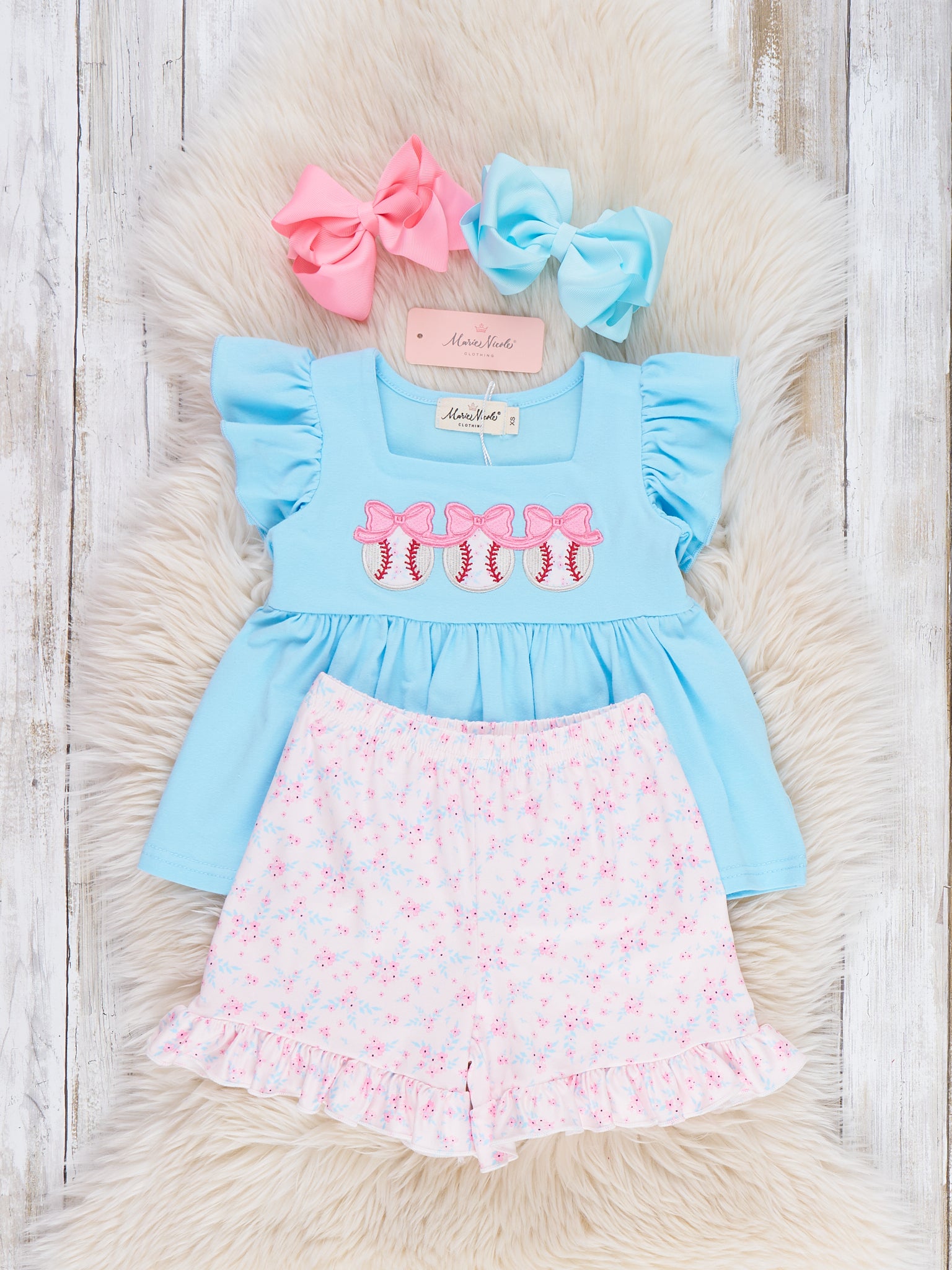 Delight Baseball Embroidered Ruffle Outfit - Marie Nicole Clothing