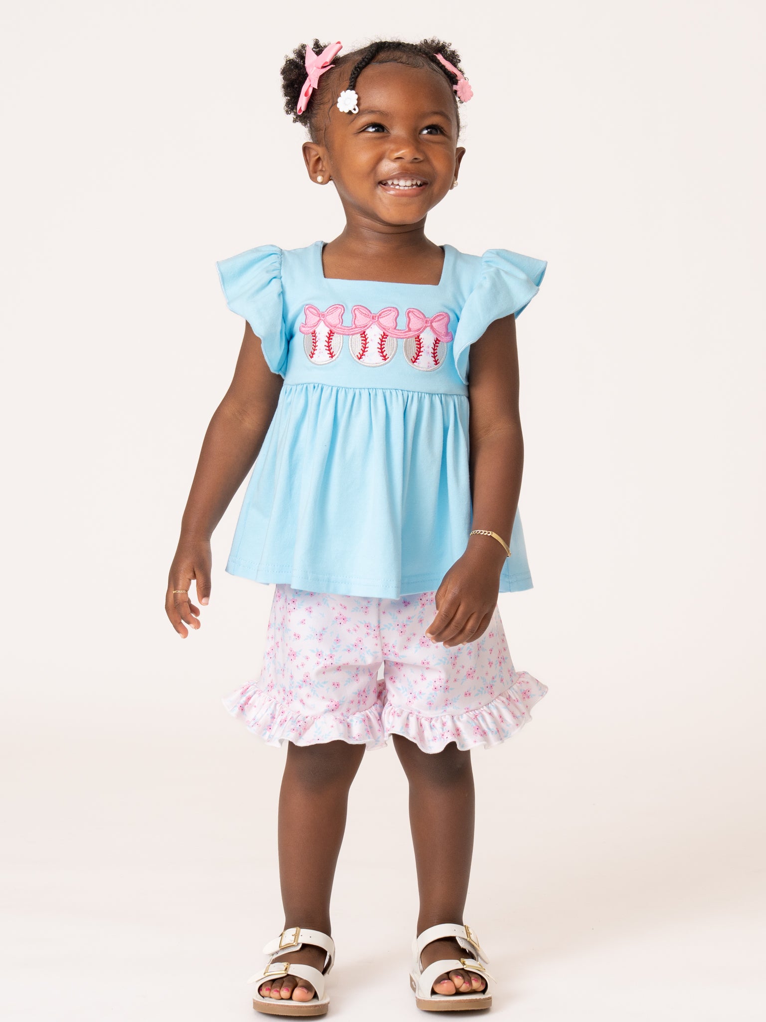 Delight Baseball Embroidered Ruffle Outfit - Marie Nicole Clothing