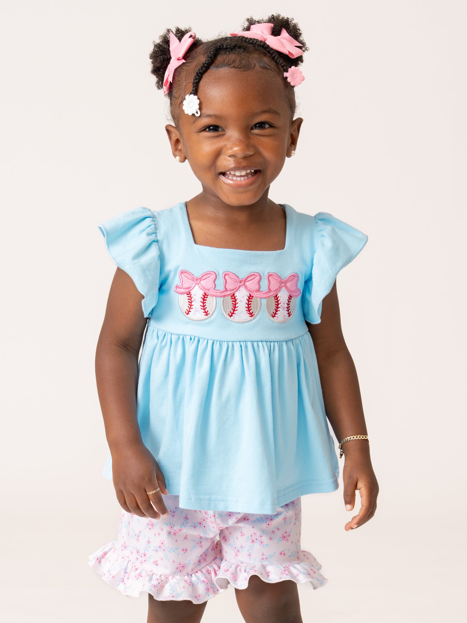 Delight Baseball Embroidered Ruffle Outfit - Marie Nicole Clothing