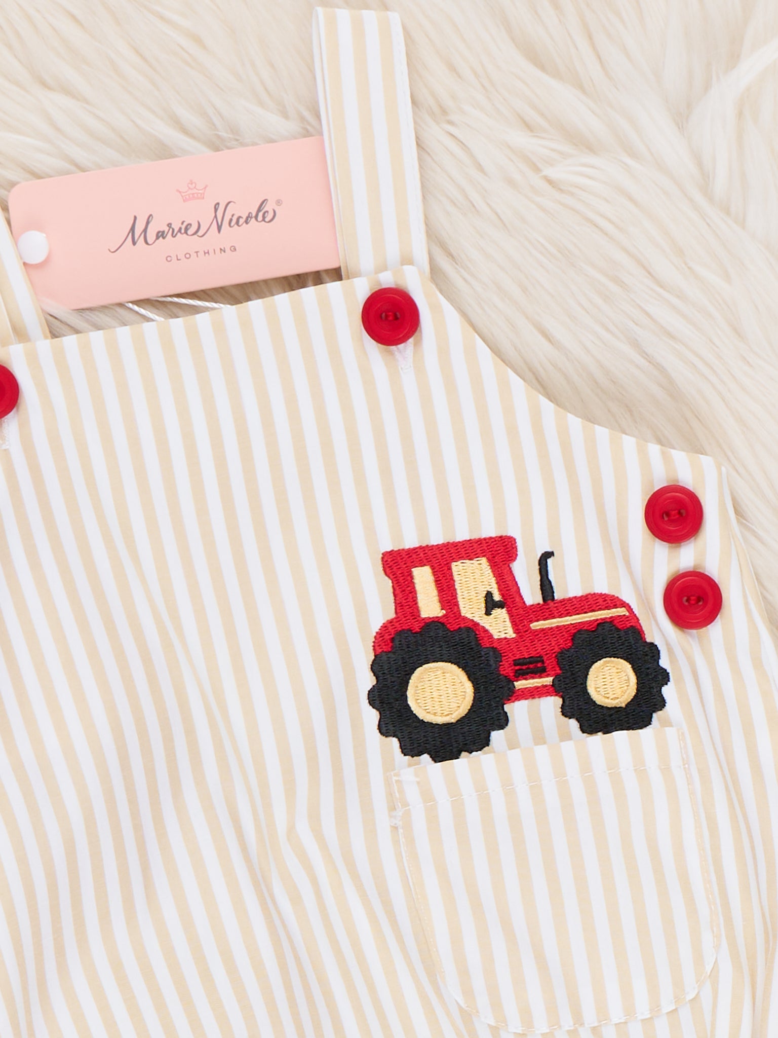 Embroidered Tractor 100% Cotton Johnny - Marie Nicole Clothing