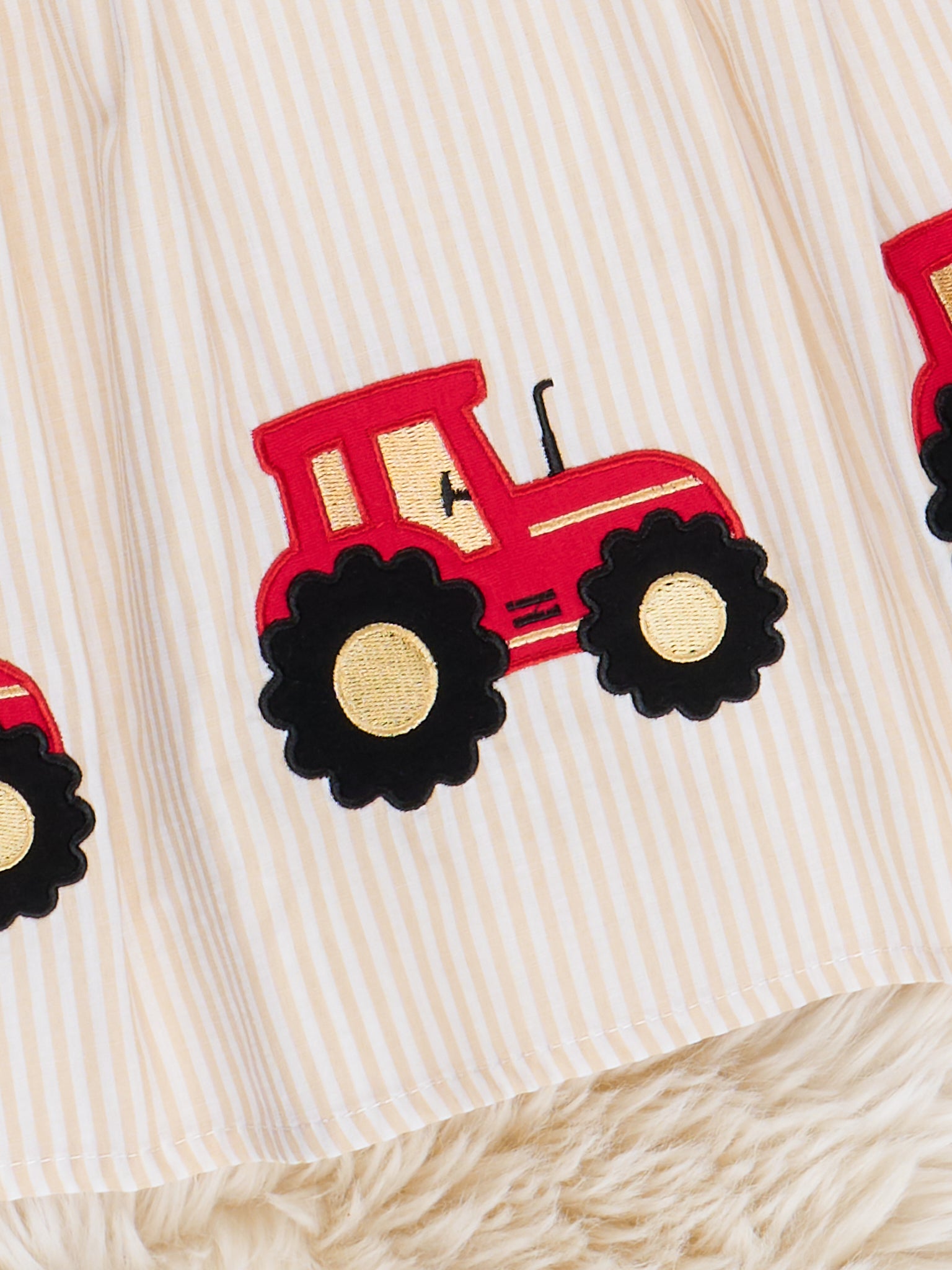 Embroidered Tractor Smocked 100% Cotton Dress - Marie Nicole Clothing