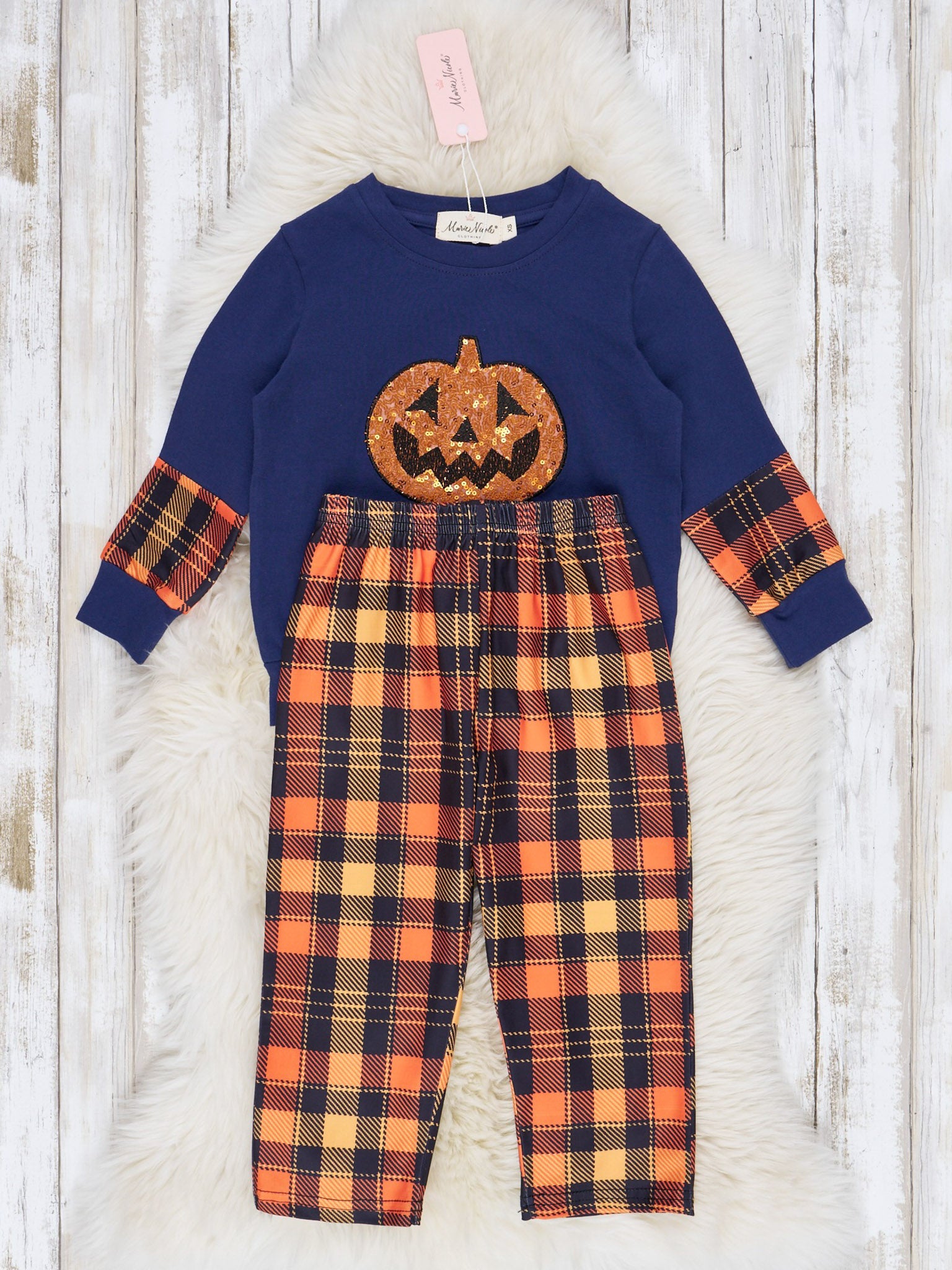 Embroidered Halloween Plaid Outfit - Marie Nicole Clothing