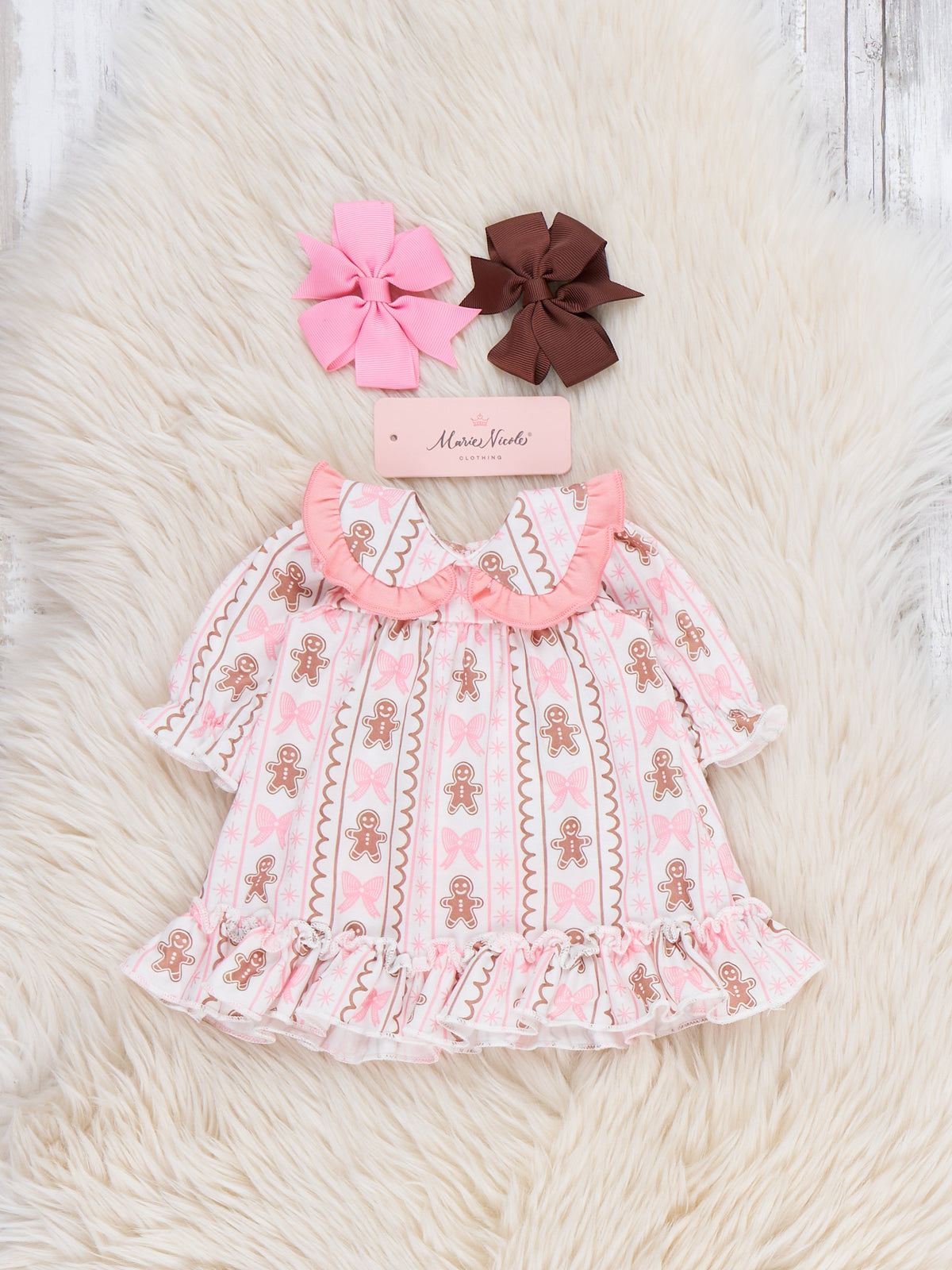 Sweet Gingerbread Ruffle Doll Dress - Marie Nicole Clothing