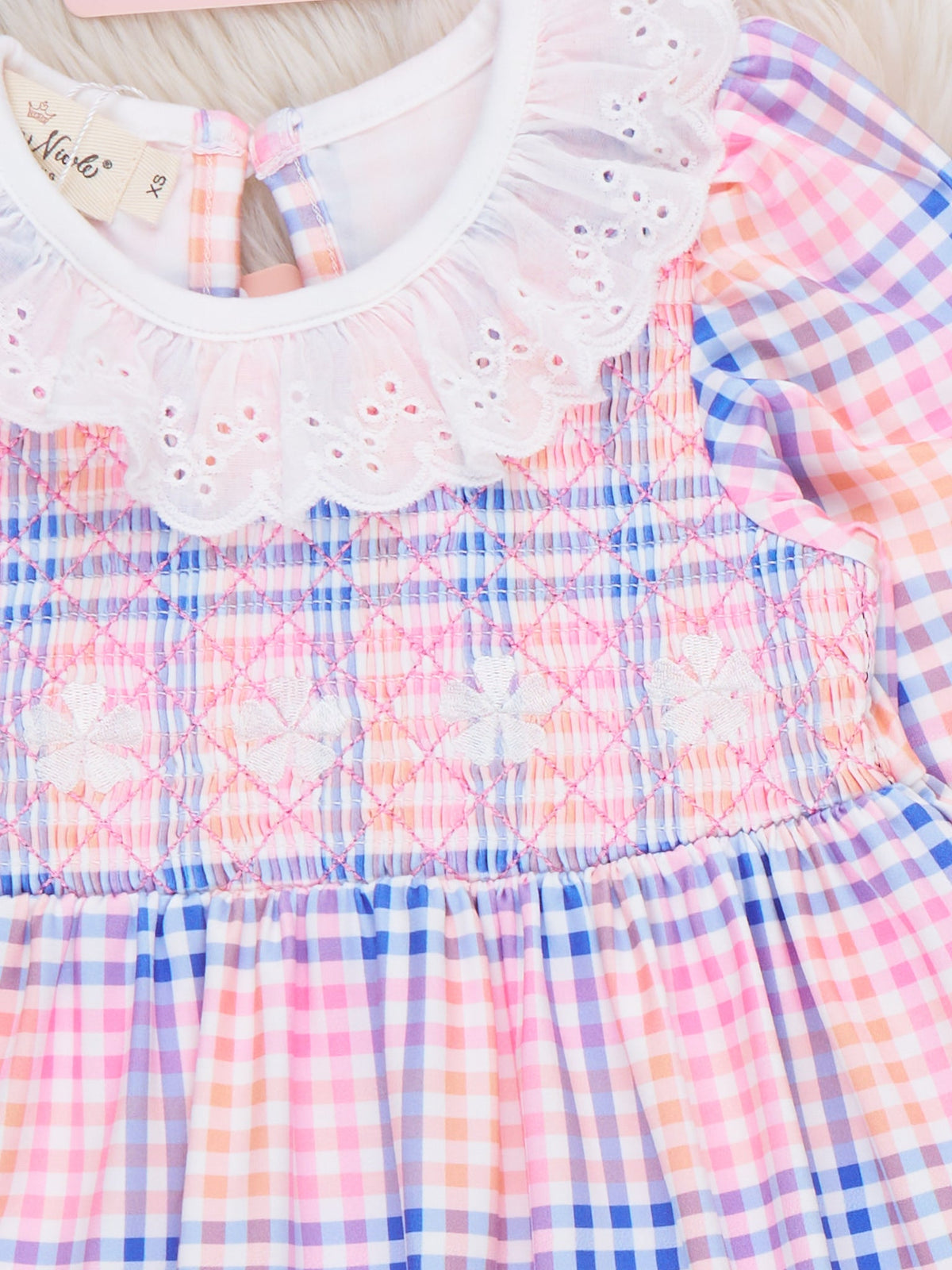 Pastel Plaid Smocked Lace Ruffle Dress - Marie Nicole Clothing
