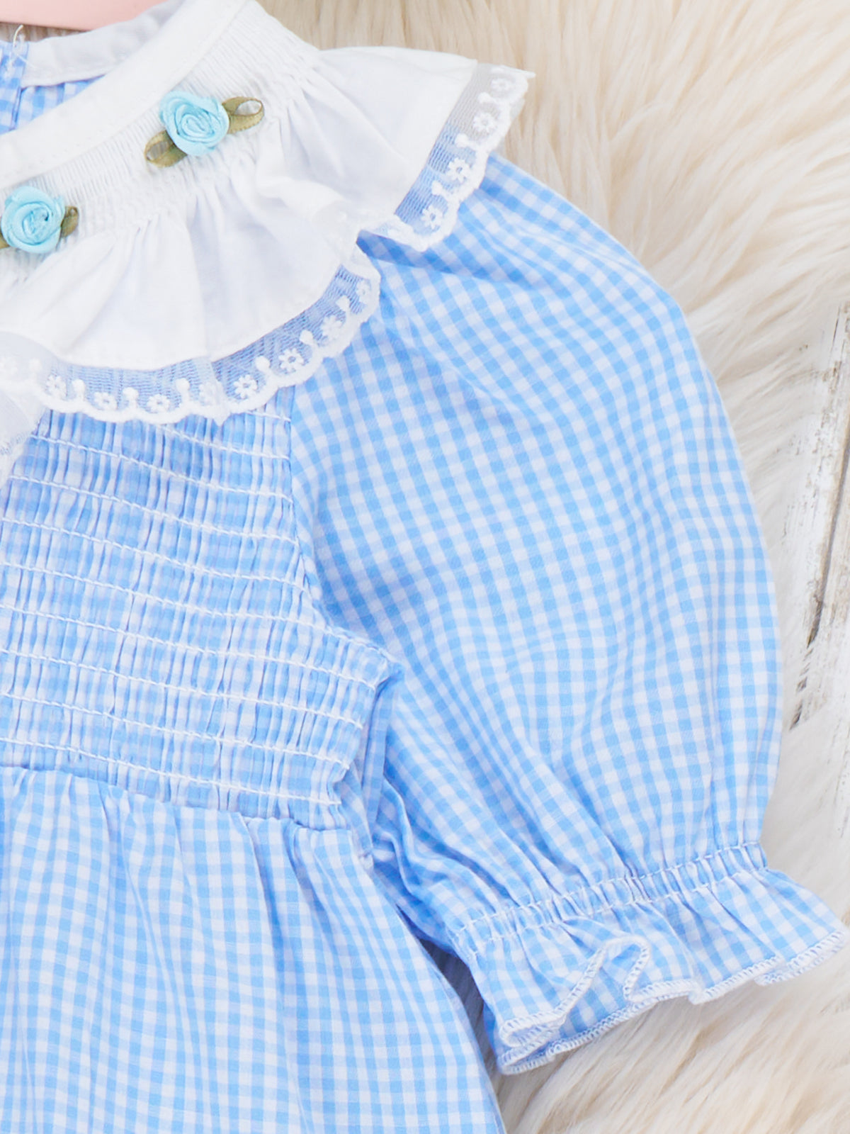 Garden Blossom Embroidered Gingham Ruffle Dress - Marie Nicole Clothing