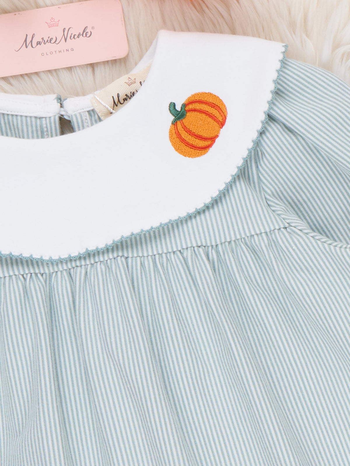 Pocket Pumpkin Embroidered Collared Dress - Marie Nicole Clothing