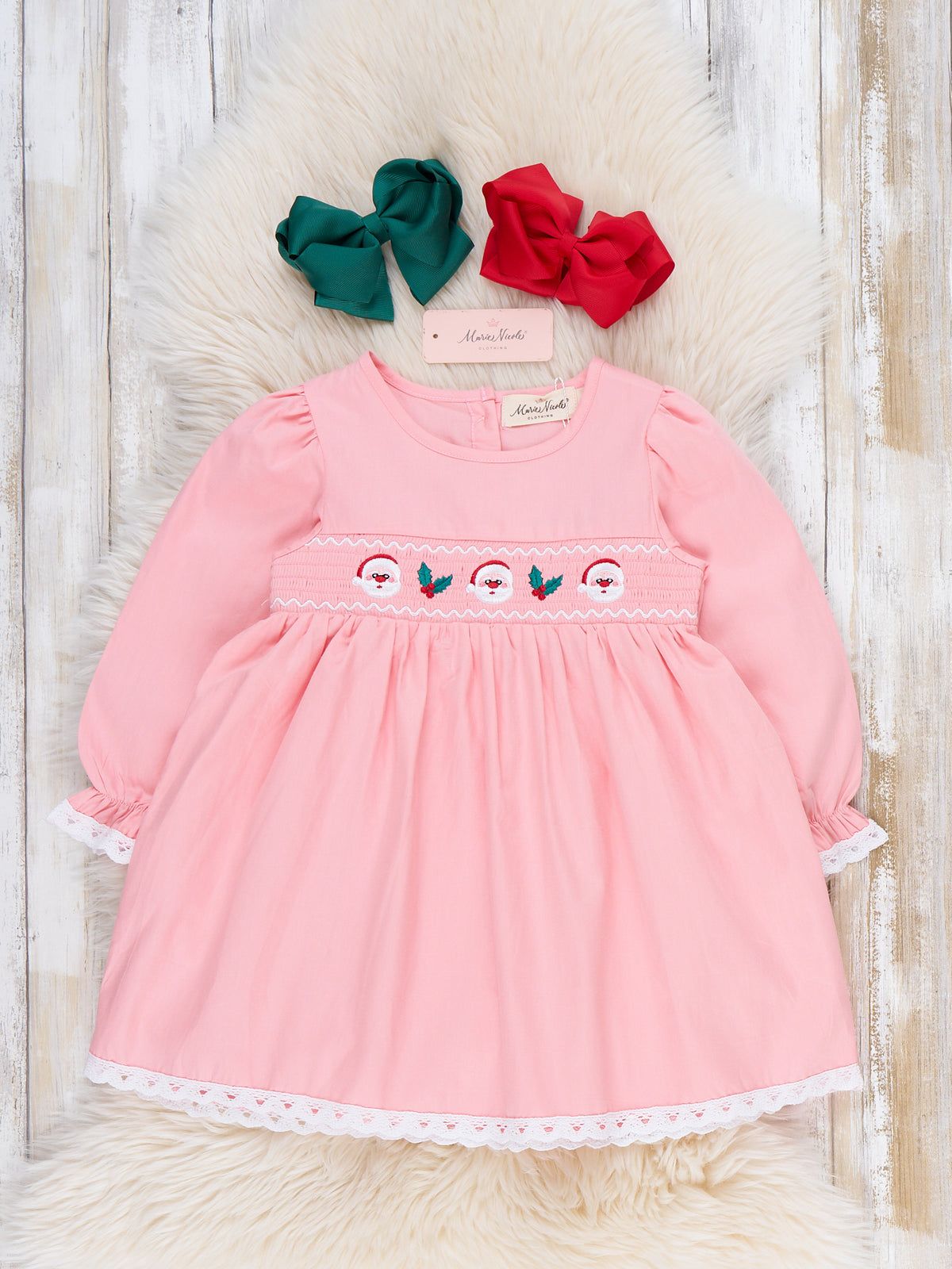 Jolly Santa Smocked Lace Dress - Marie Nicole Clothing