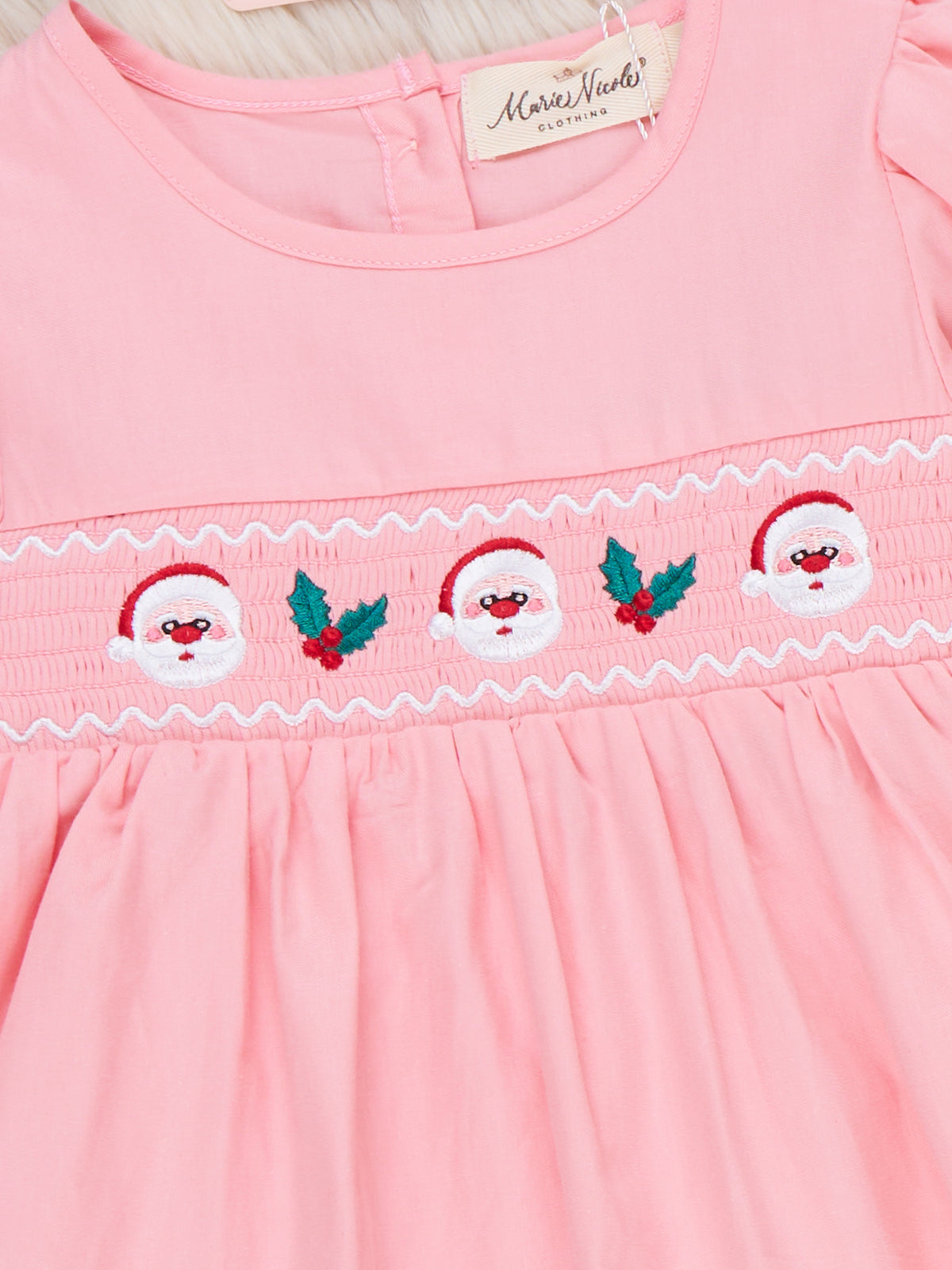 Jolly Santa Smocked Lace Dress - Marie Nicole Clothing