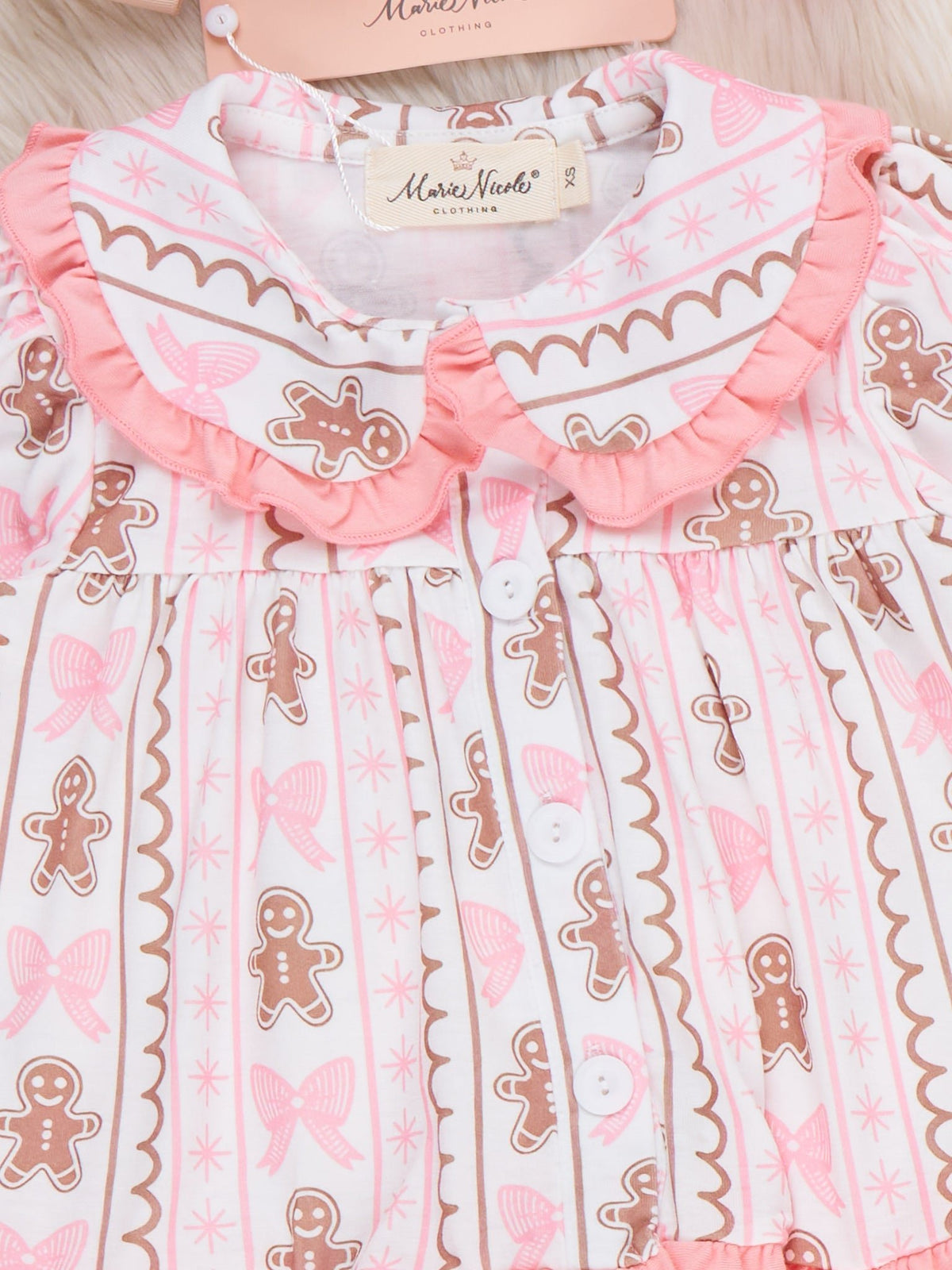 Sweet Gingerbread Collar Ruffle Pajamas - Marie Nicole Clothing
