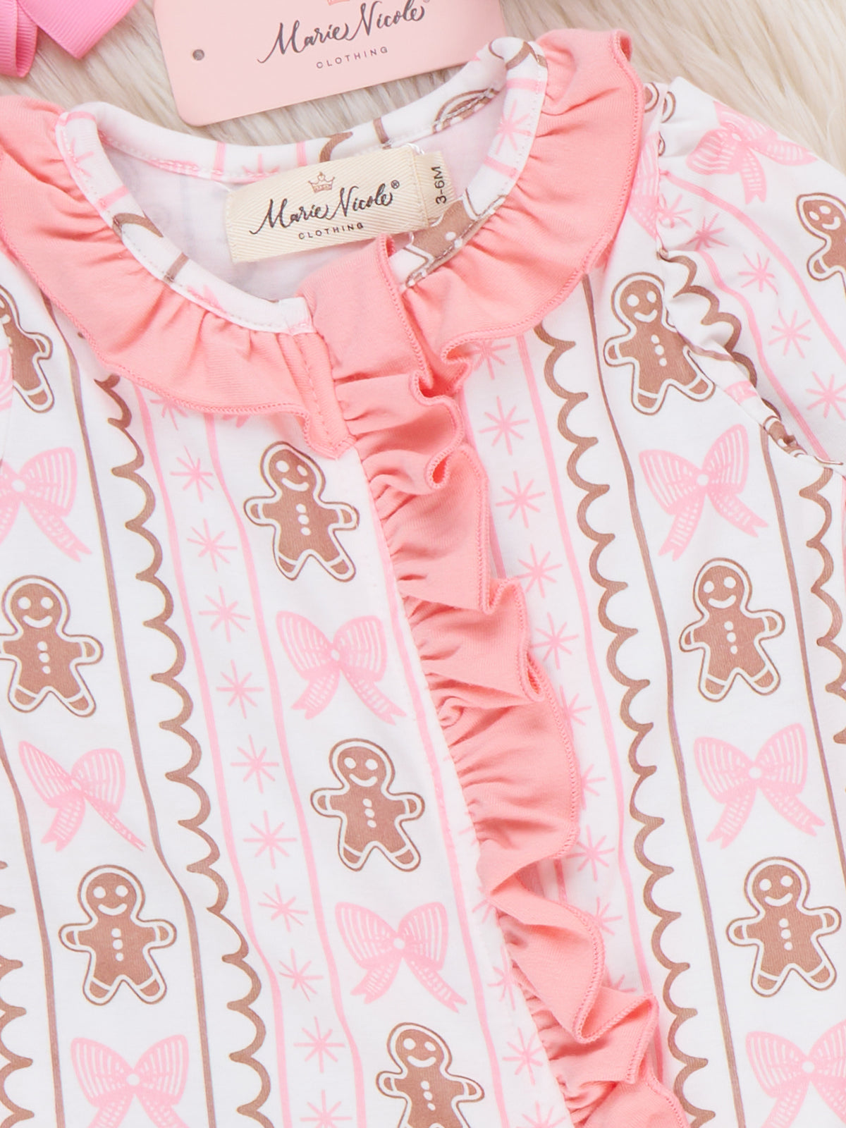 Sweet Gingerbread Ruffle Footed Sleeper Pajamas - Marie Nicole Clothing