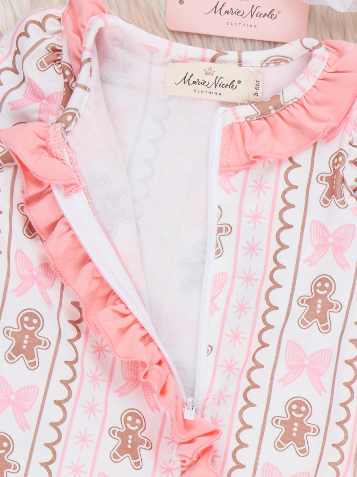 Sweet Gingerbread Ruffle Footed Sleeper Pajamas - Marie Nicole Clothing