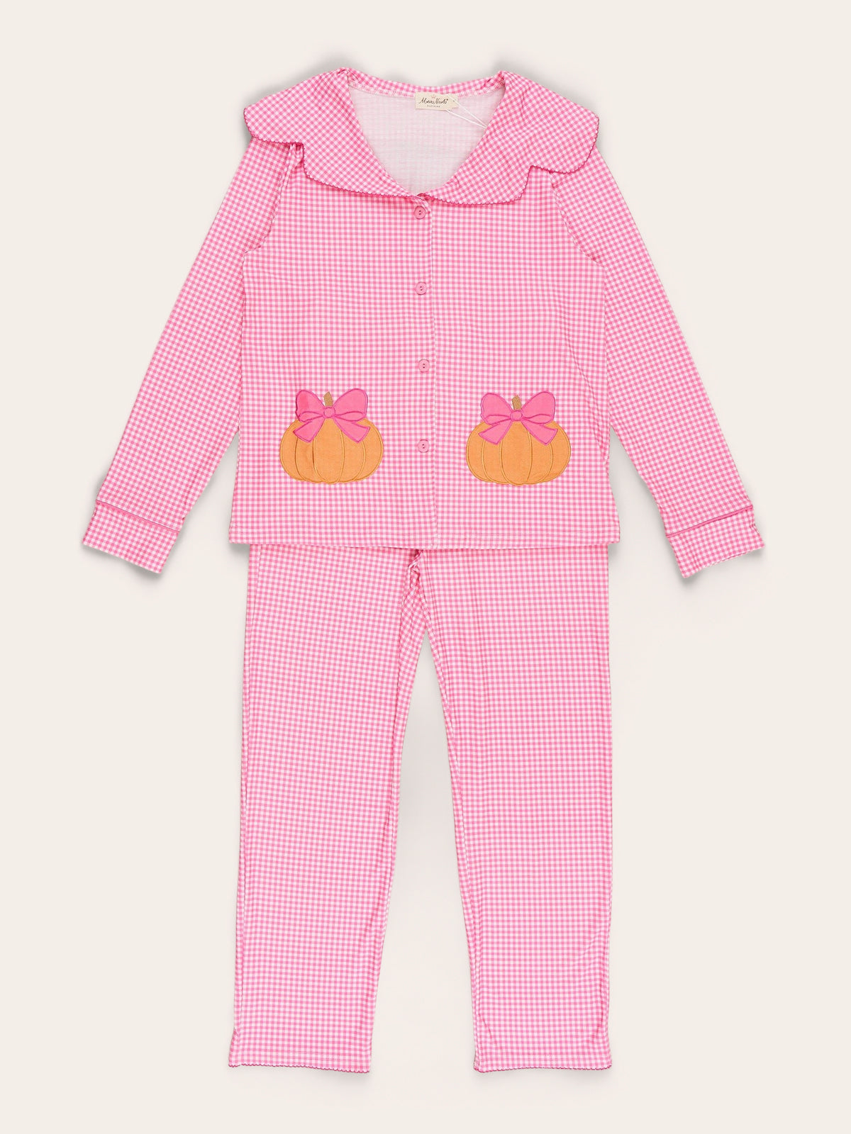 Mom & Me Cozy Pumpkin Gingham Embroidered Pajama - Marie Nicole Clothing
