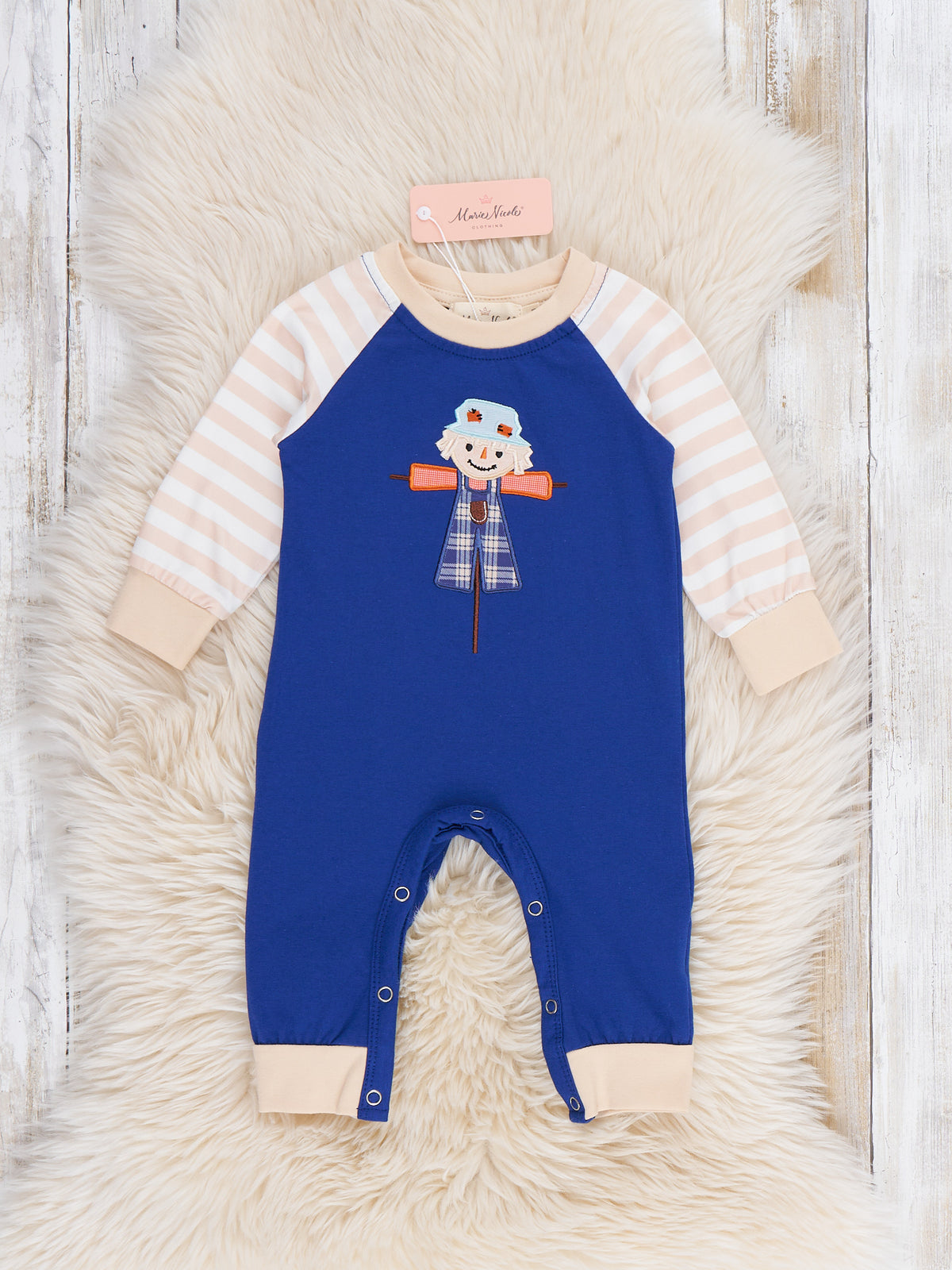 Scarecrow Stripe Embroidered Romper - Marie Nicole Clothing