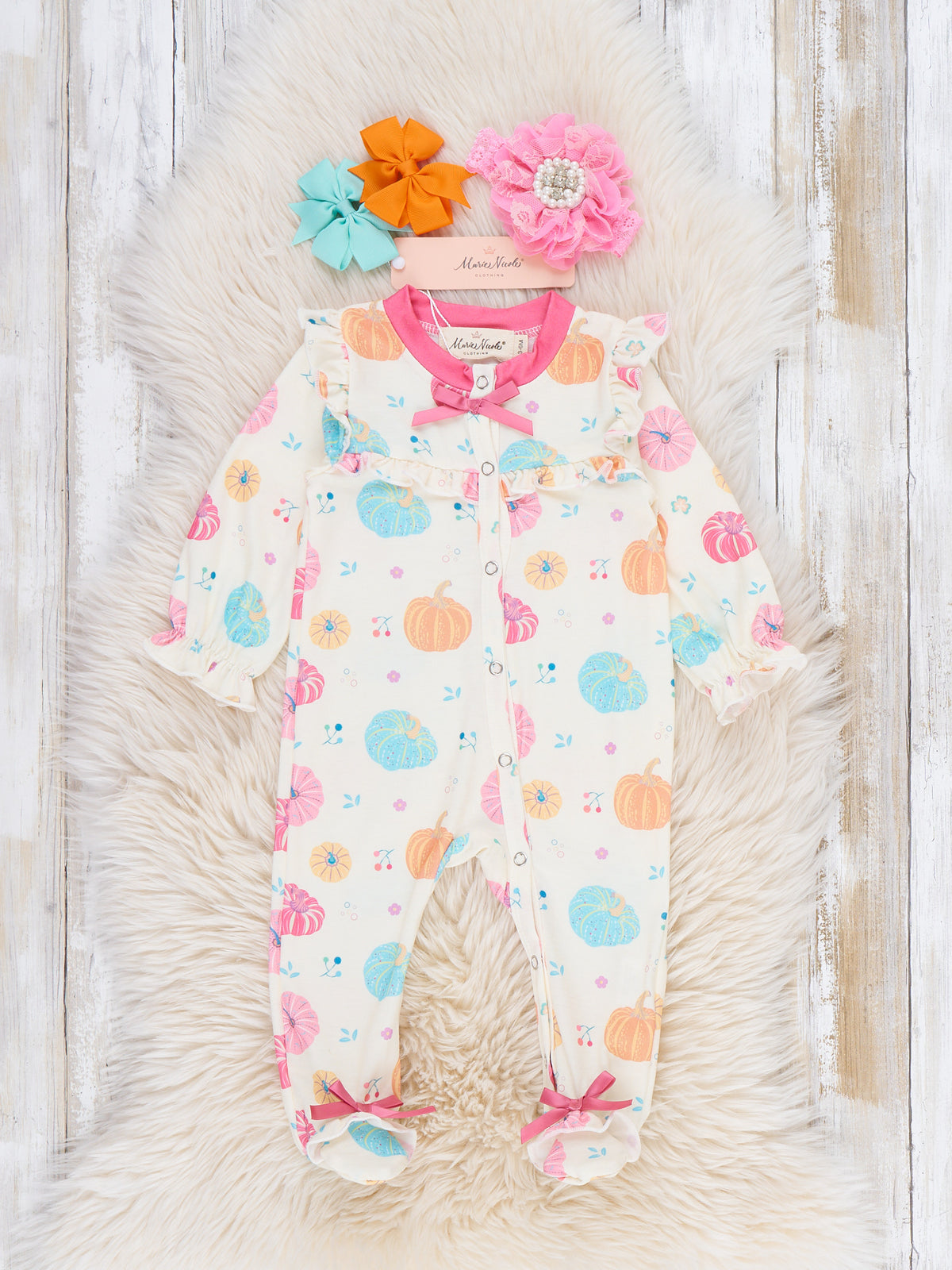 Playful Pumpkins Ruffle Footed Sleeper Pajamas - Marie Nicole Clothing