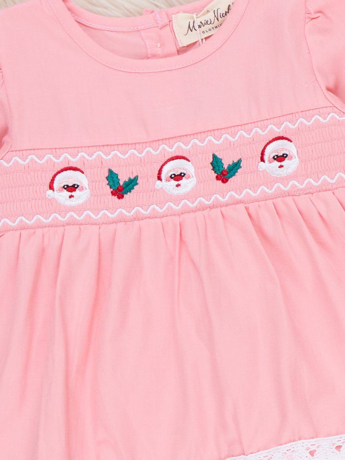 Jolly Santa Smocked Lace Bloomer Outfit - Marie Nicole Clothing
