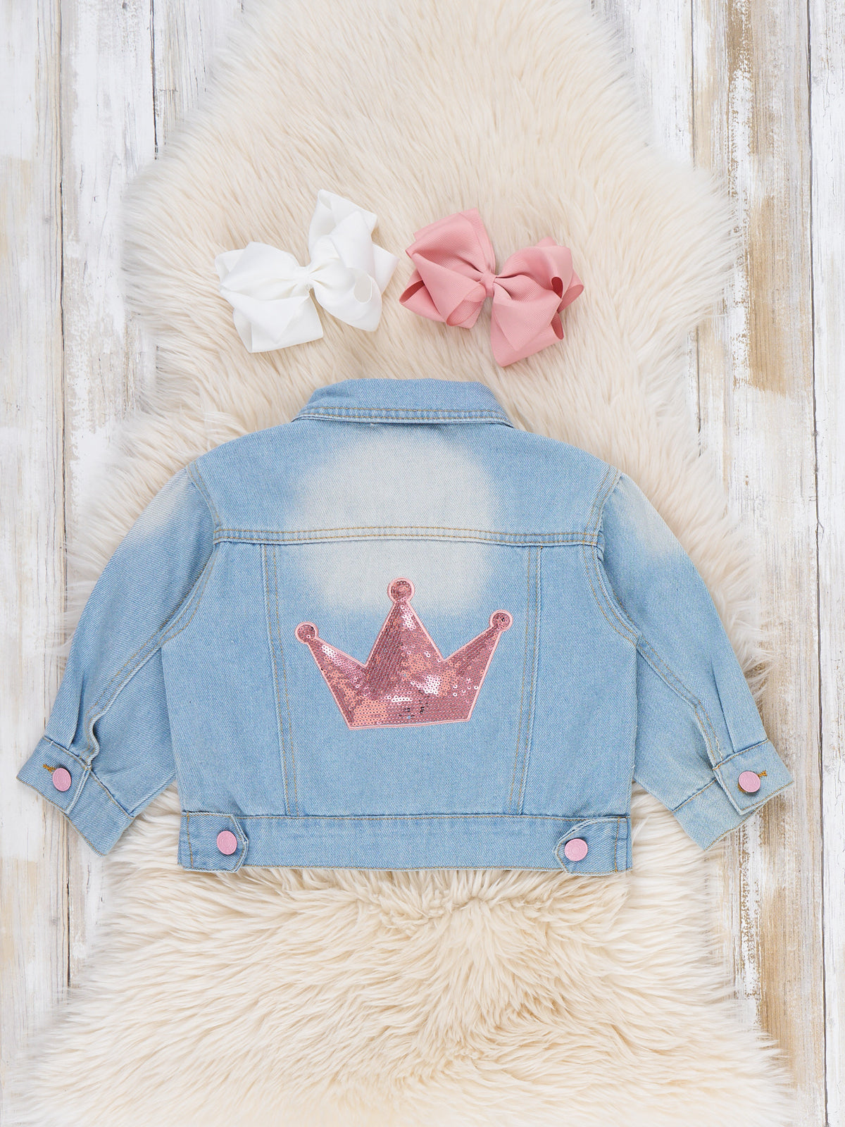 Sparkle Crown Patch Denim Jacket - Marie Nicole Clothing
