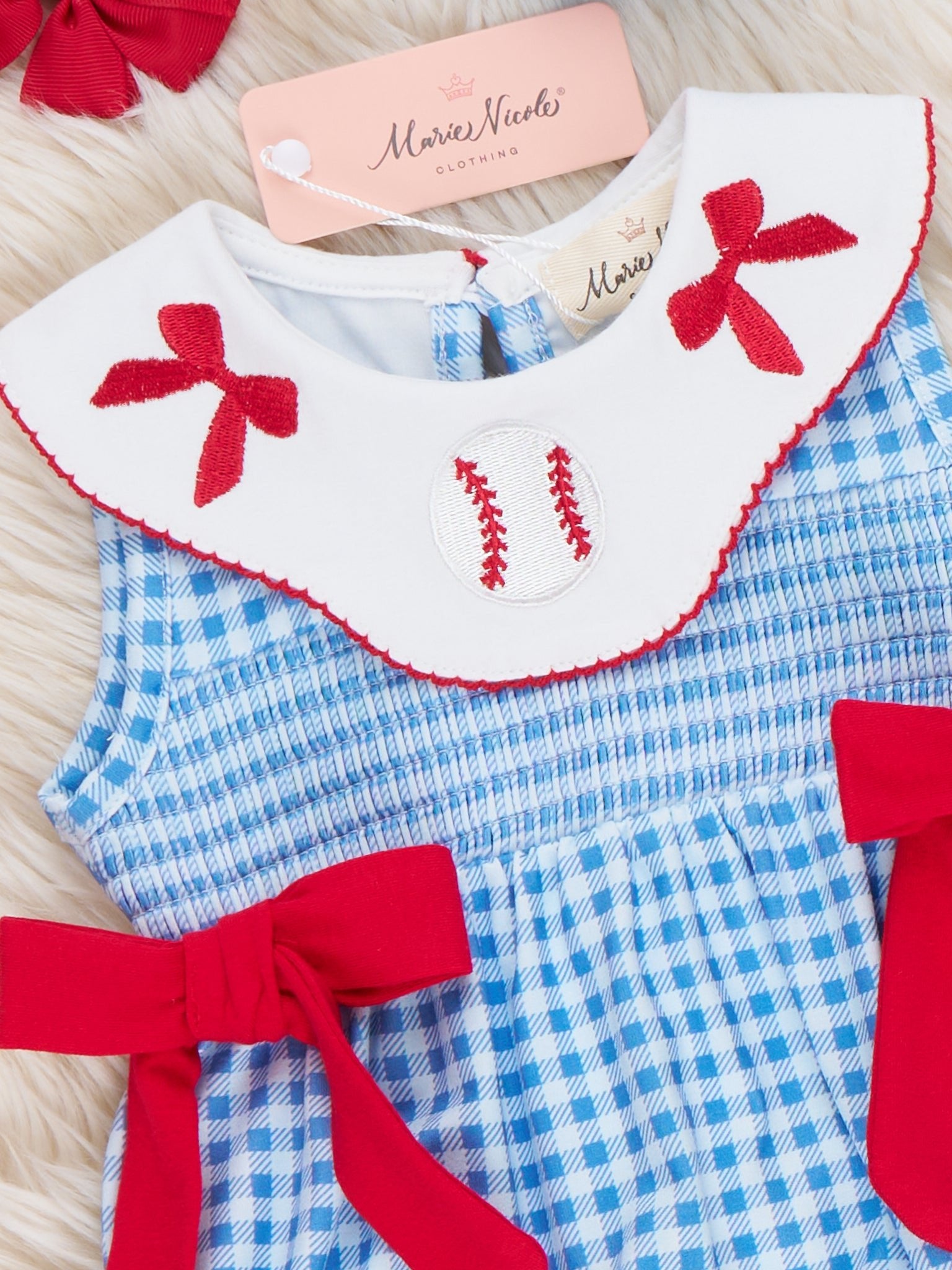 Field of Fun Baseball Embroidered Bubble Romper - Marie Nicole Clothing