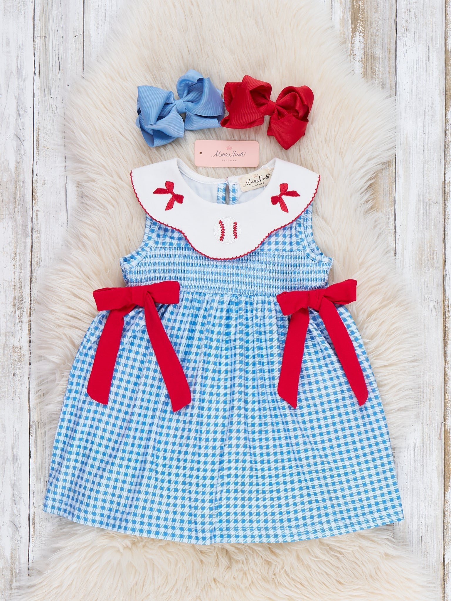 Field of Fun Baseball Embroidered Dress - Marie Nicole Clothing