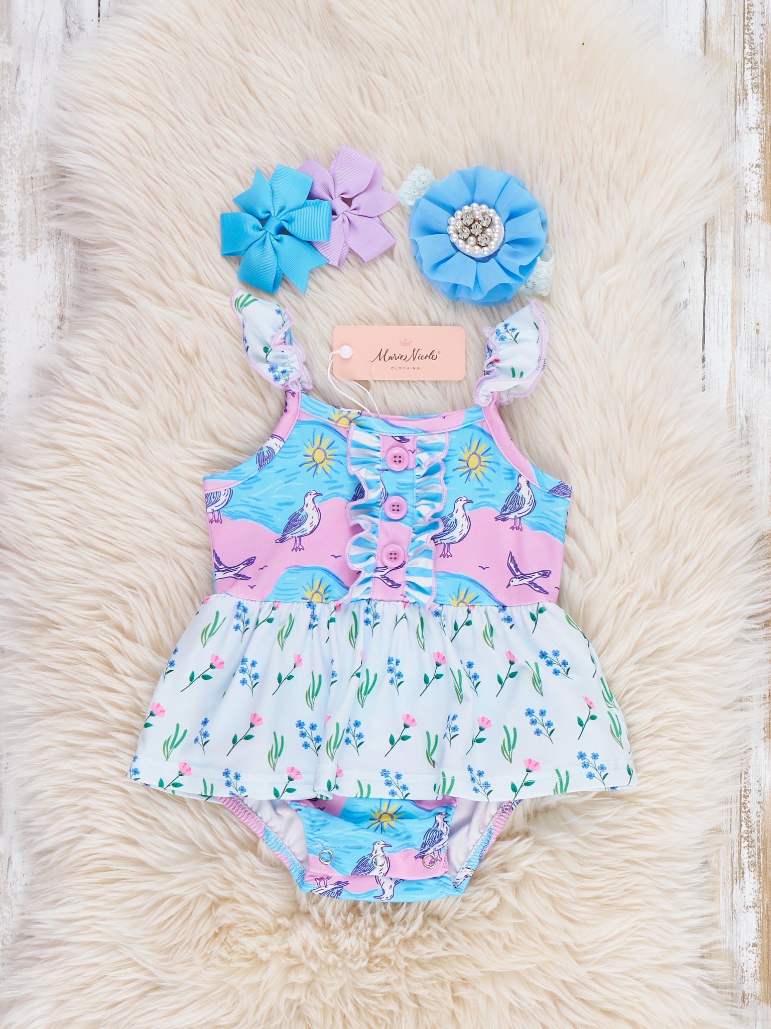 Flower Garden Ruffle Bubble Romper - Marie Nicole Clothing