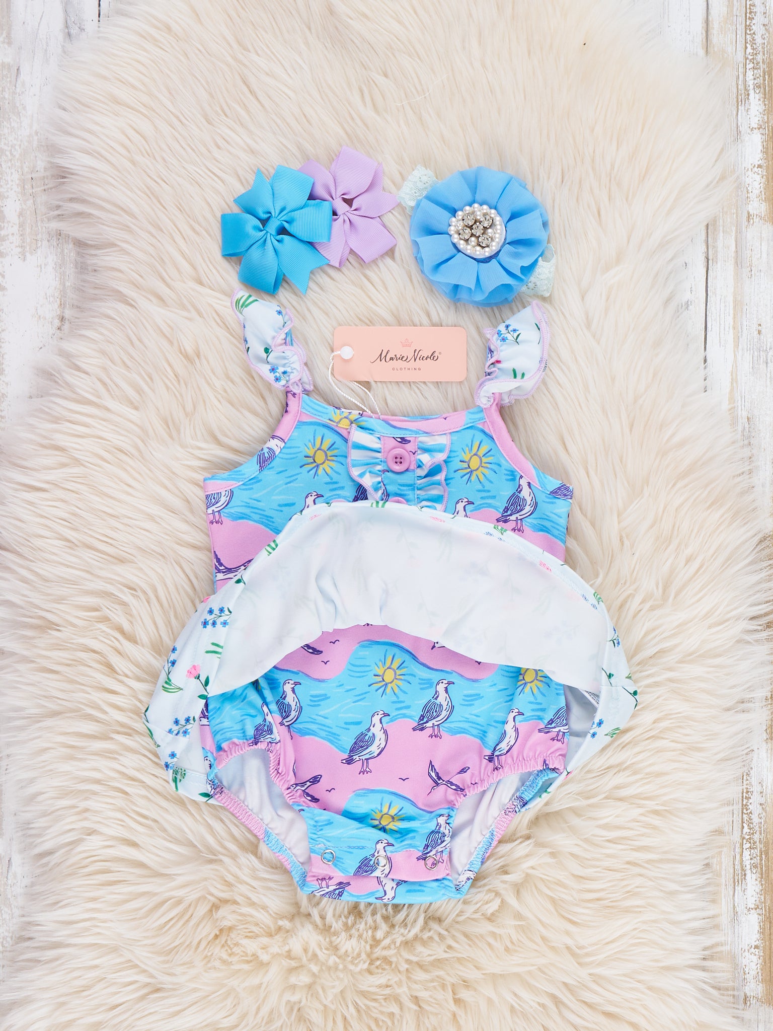 Flower Garden Ruffle Bubble Romper - Marie Nicole Clothing