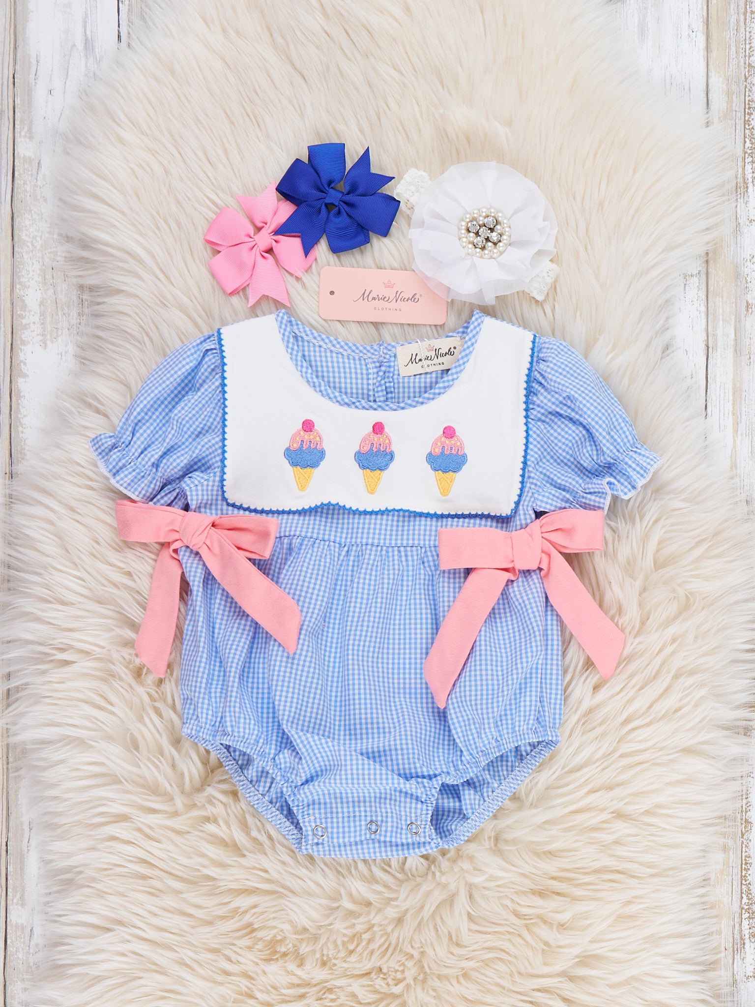 Frozen Delight Ice Cream Embroidered Cotton Bubble Romper - Marie Nicole Clothing