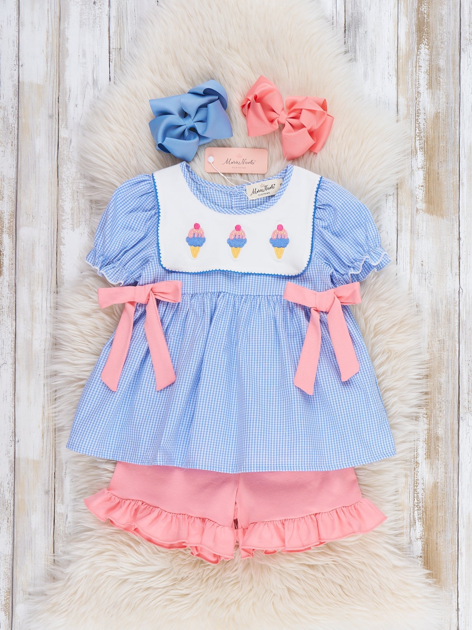 Frozen Delight Ice Cream Embroidered Cotton Bow Outfit - Marie Nicole Clothing