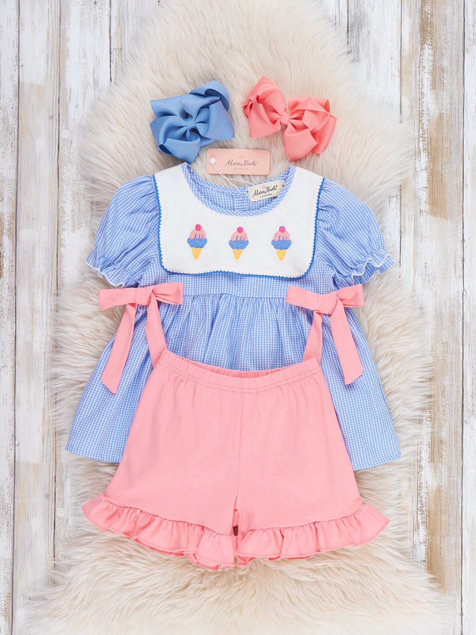 Frozen Delight Ice Cream Embroidered Cotton Bow Outfit - Marie Nicole Clothing