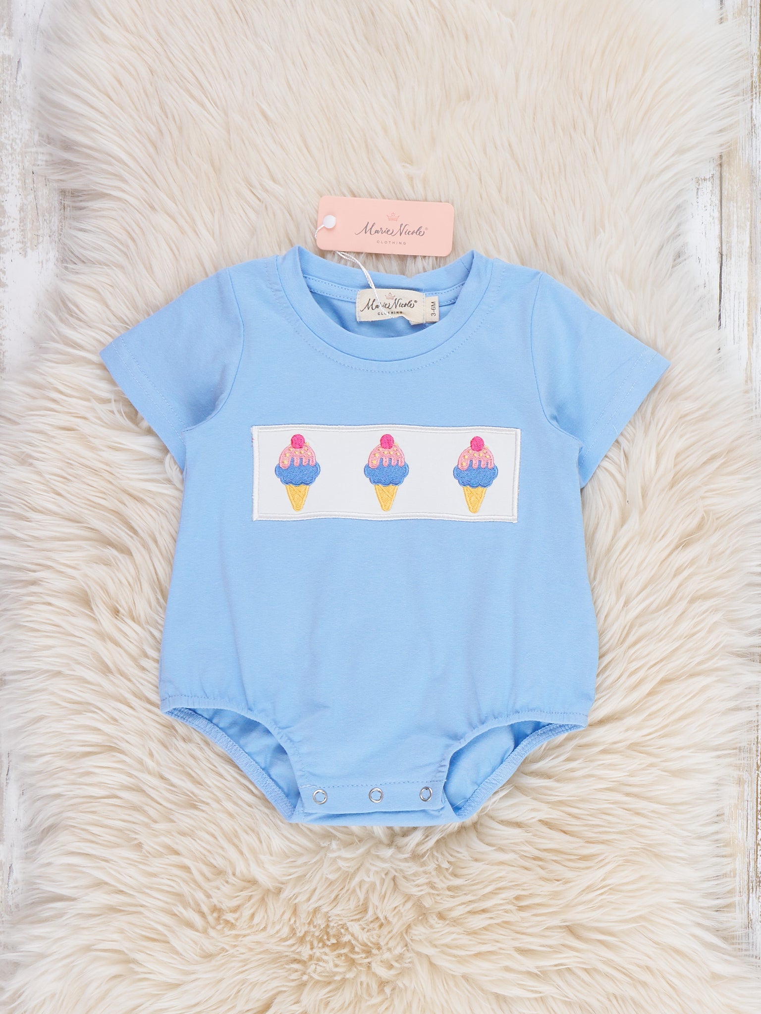 Frozen Delight Ice Cream Embroidered Cotton Romper - Marie Nicole Clothing