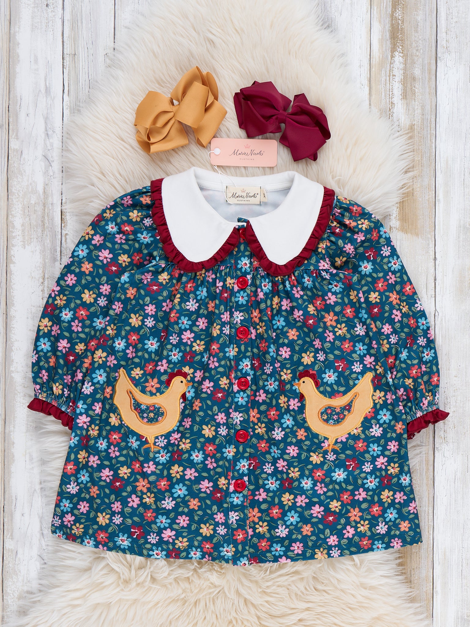 Garden Bloom Hen Embroidered Dress - Marie Nicole Clothing