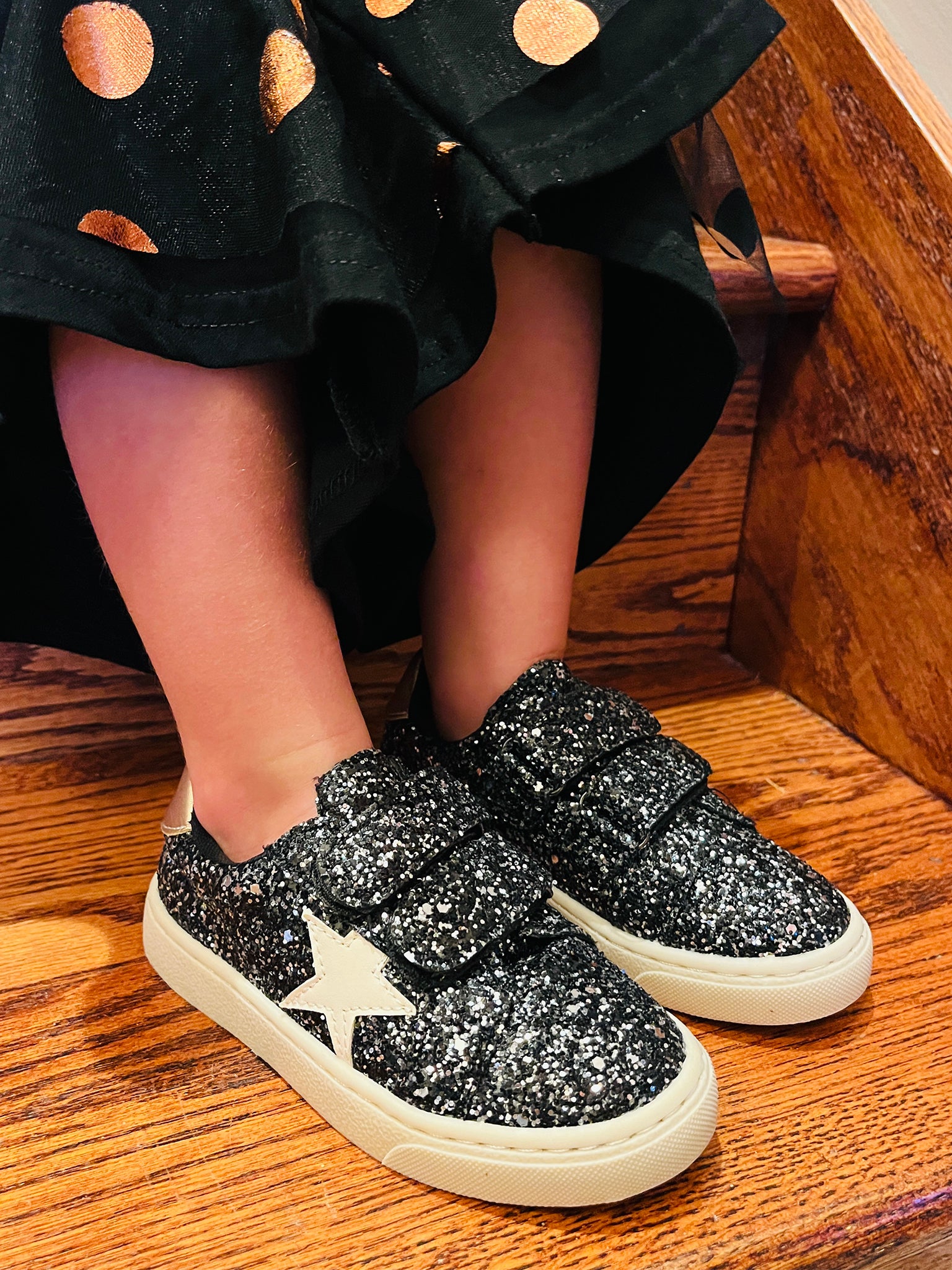 Sparkly Black Velcro Sneakers - Marie Nicole Clothing