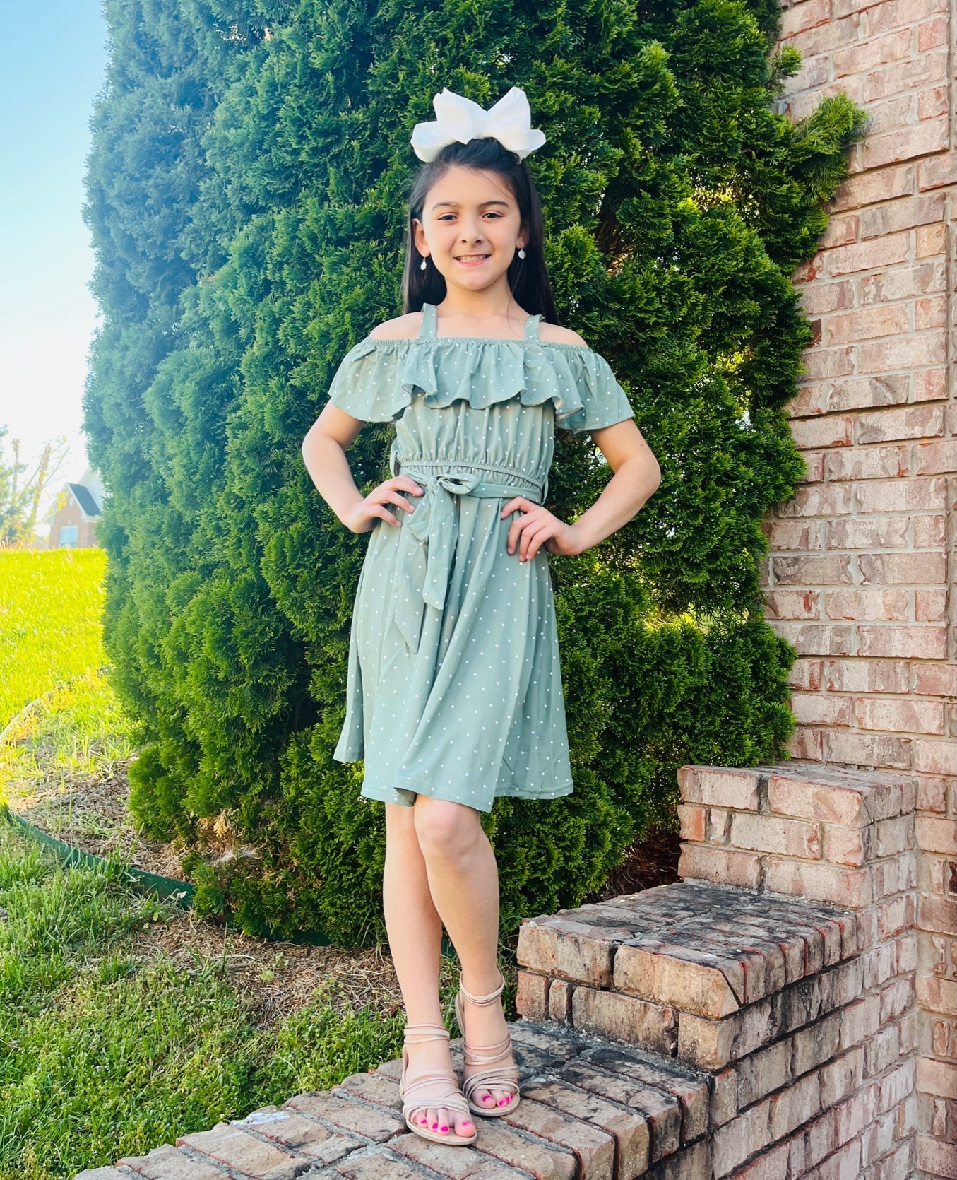 Mom & Me Green Polka Dot Ruffle Dress - Marie Nicole Clothing
