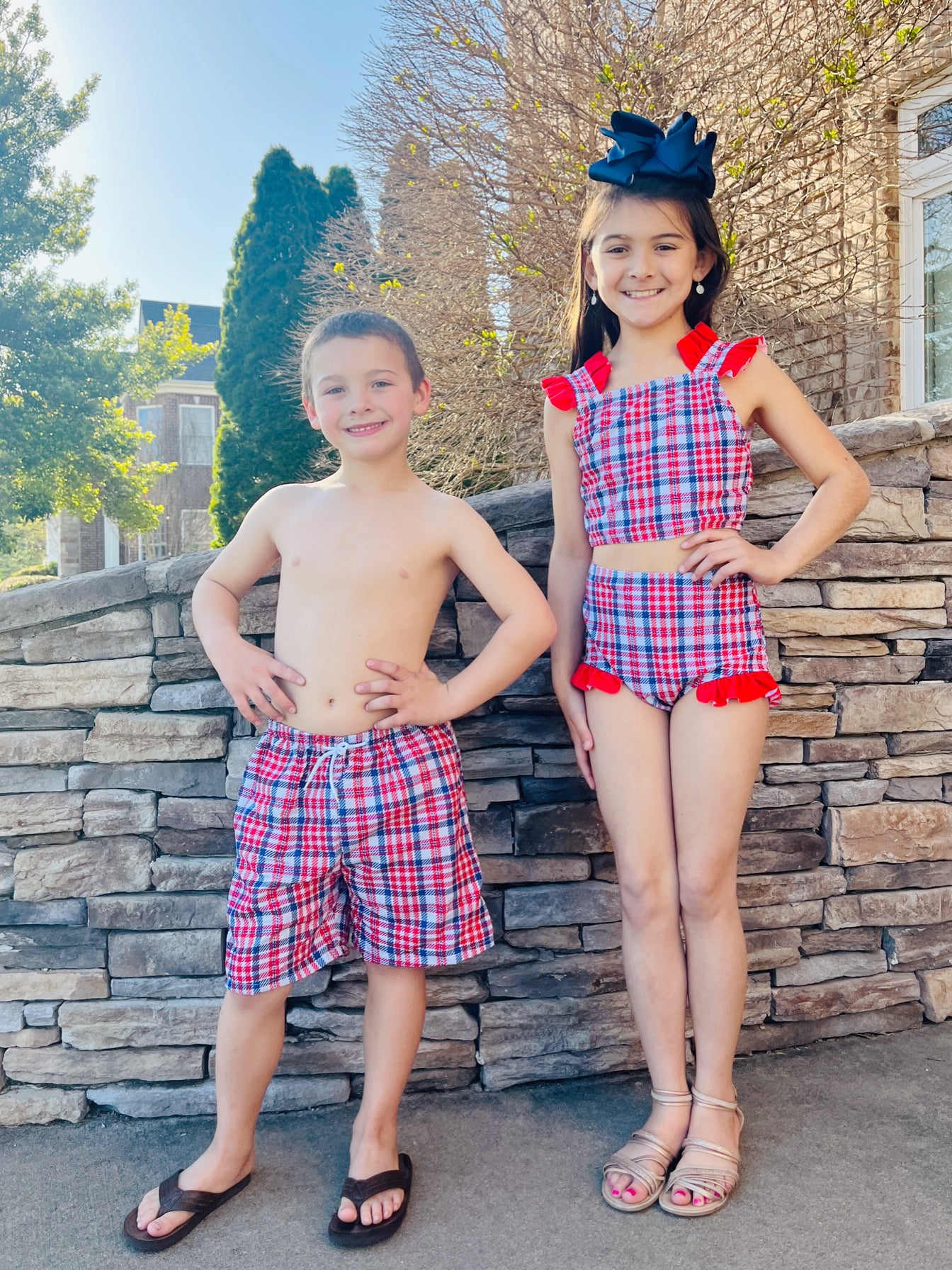 Patriotic Plaid Ruffle Swimsuit - Marie Nicole Clothing