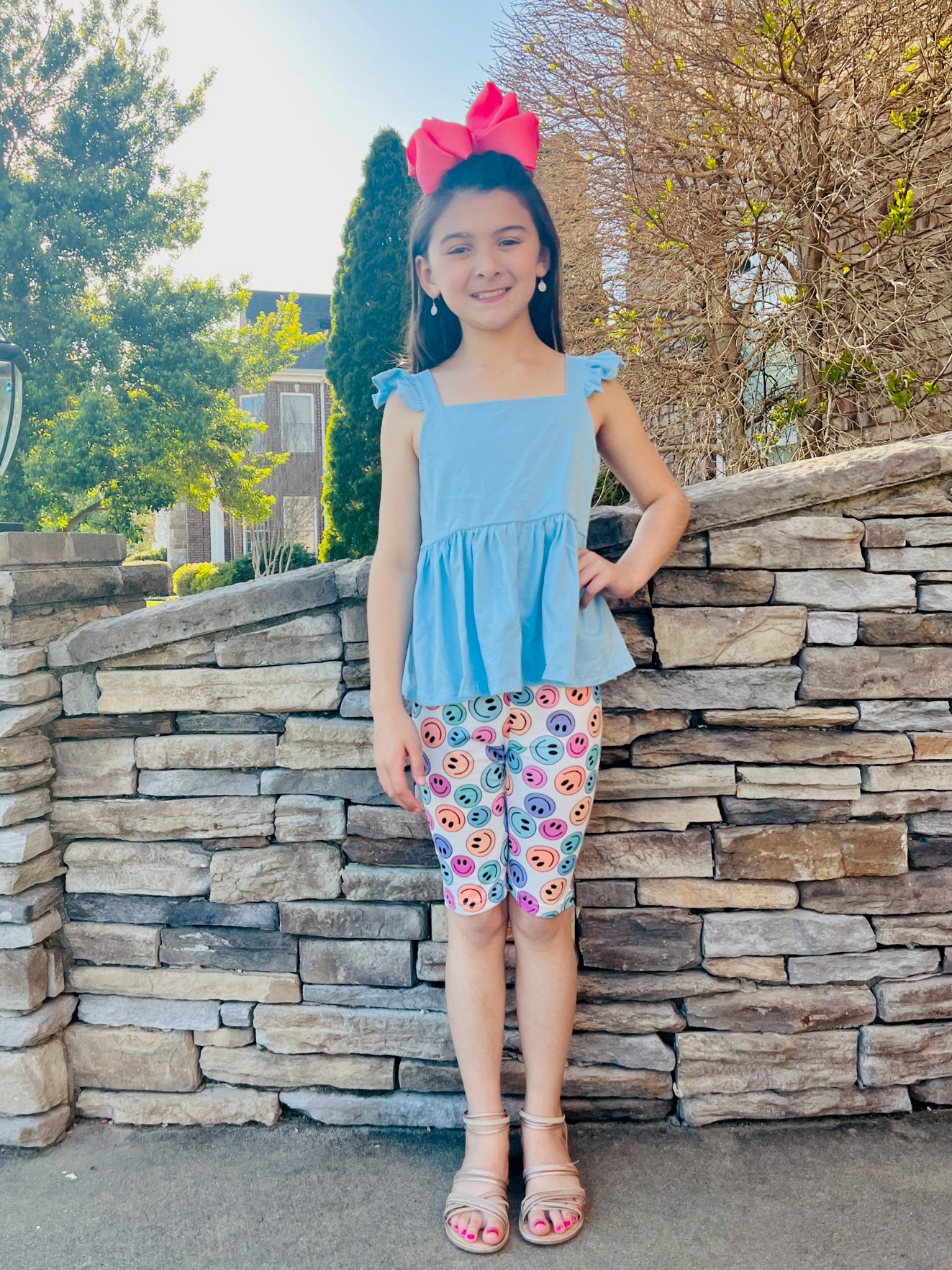 Retro Smiley Long Biker Shorts - Marie Nicole Clothing