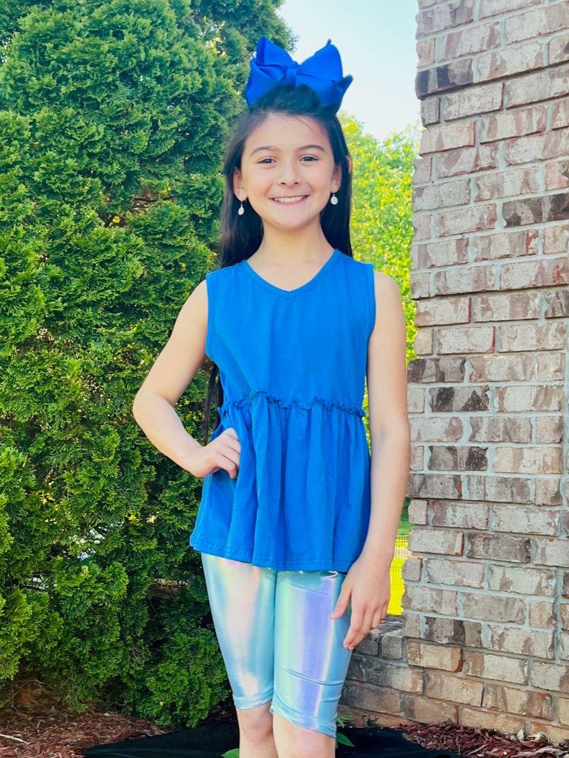 Blue Holographic Long Biker Shorts - Marie Nicole Clothing