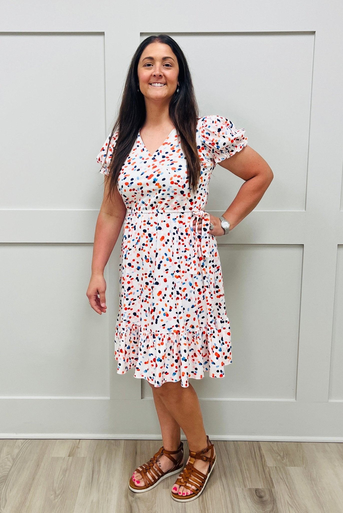 Mom & Me Red & Blue Polka Dot Ruffle Dress - Marie Nicole Clothing