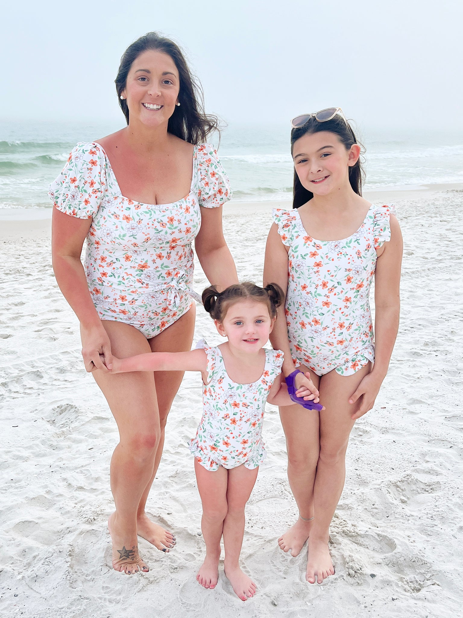 Mom & Me Orange & Green Blooms Swimsuit - Marie Nicole Clothing