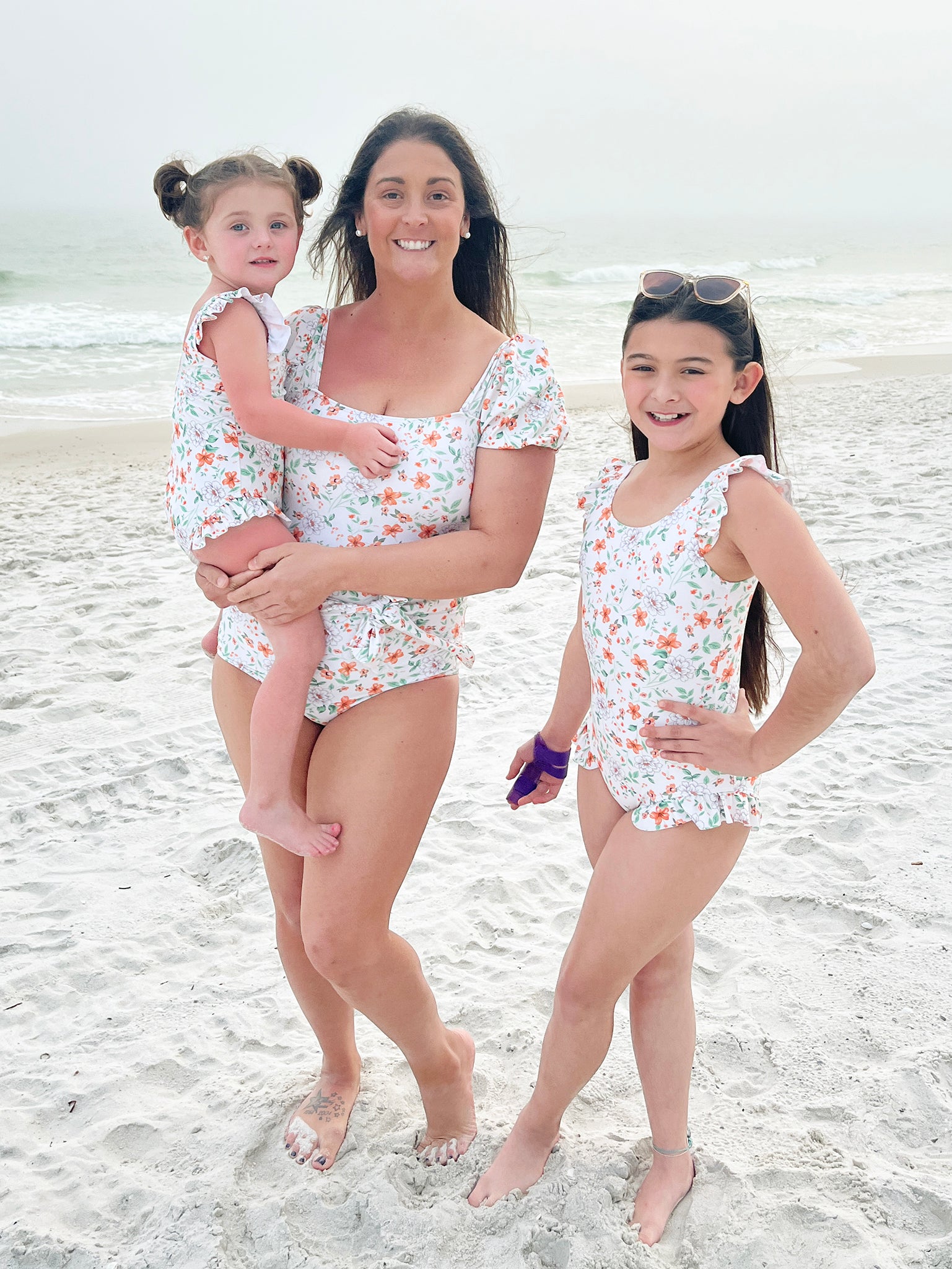 Mom & Me Orange & Green Blooms Swimsuit - Marie Nicole Clothing