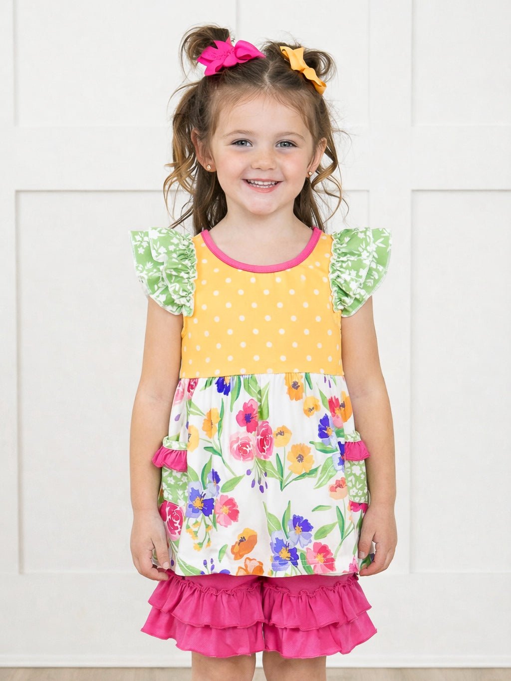Wildflowers & Polka Dots Ruffle Shorts Outfit - Marie Nicole Clothing