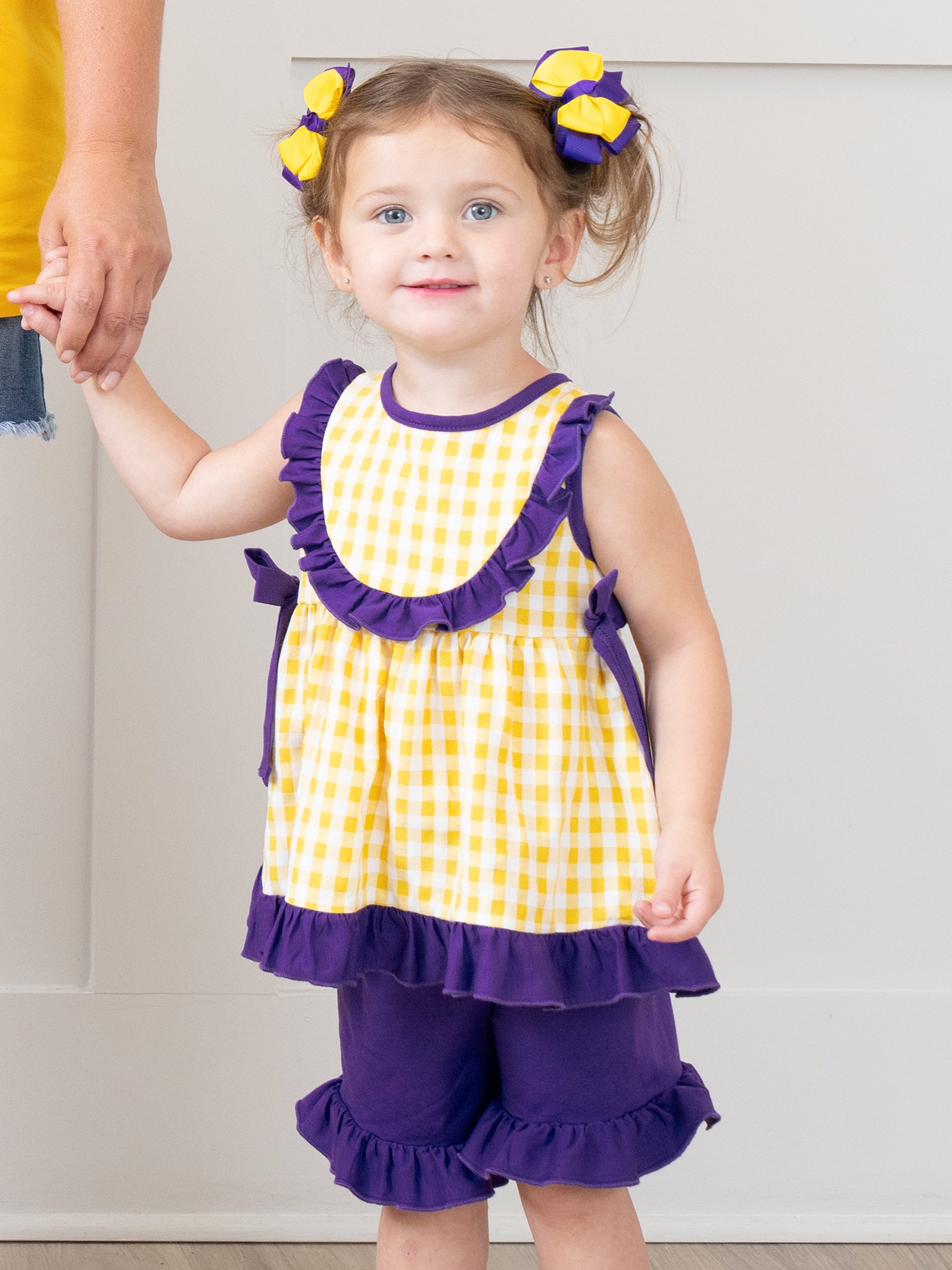 Purple & Gold Gingham Ruffle Outfit - Marie Nicole Clothing