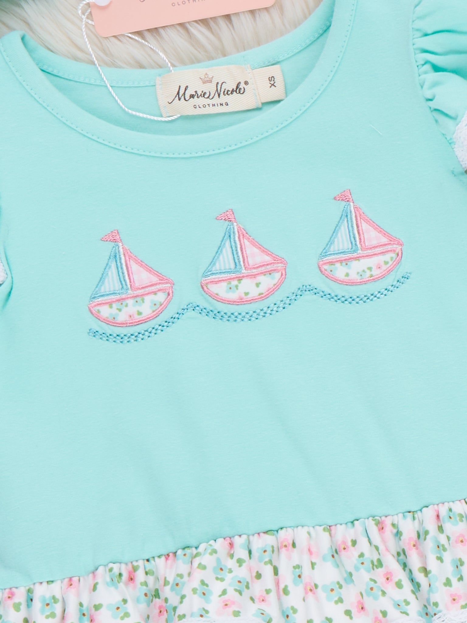 Little Sailboats Embroidered Lace Ruffle Outfit - Marie Nicole Clothing