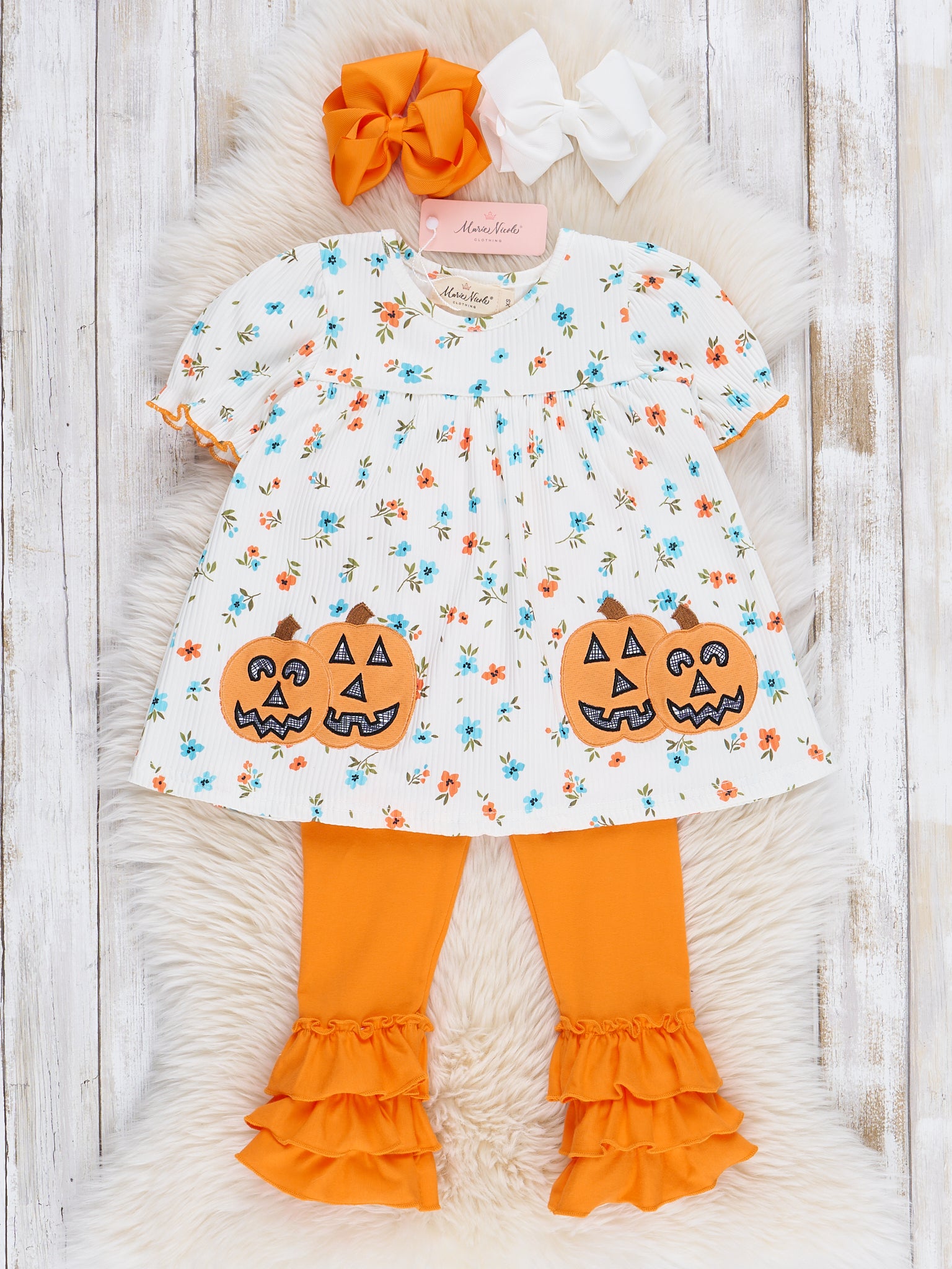 Embroidered Jack - O - Lantern Garden Outfit - Marie Nicole Clothing