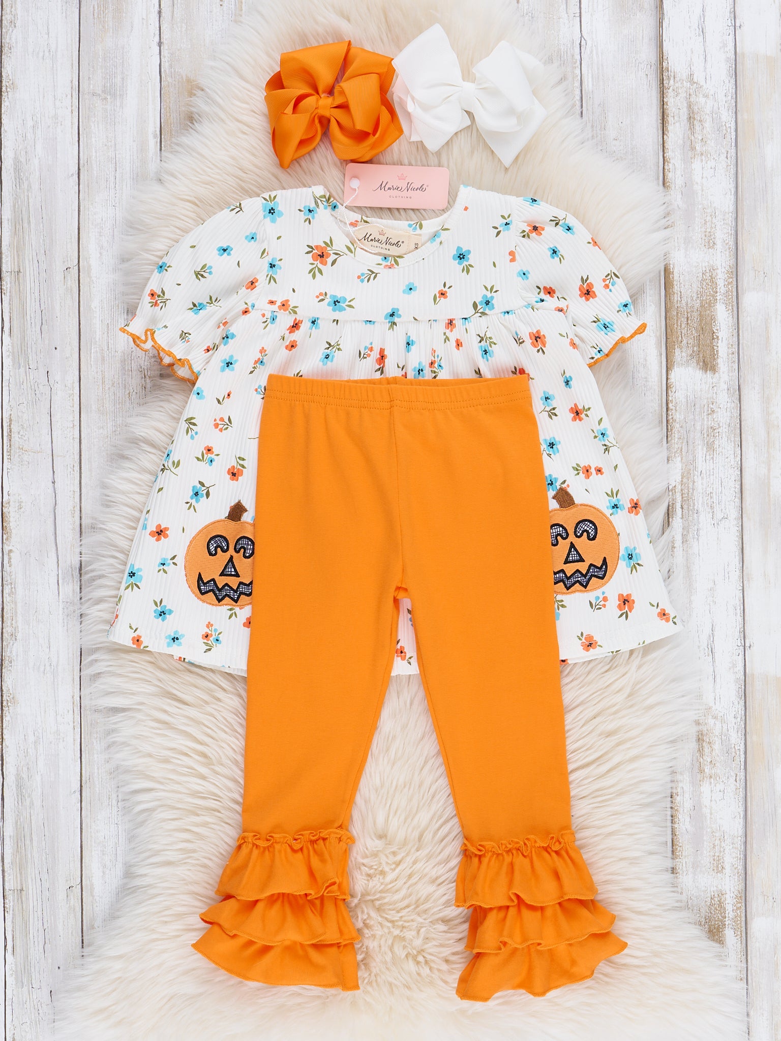 Embroidered Jack - O - Lantern Garden Outfit - Marie Nicole Clothing