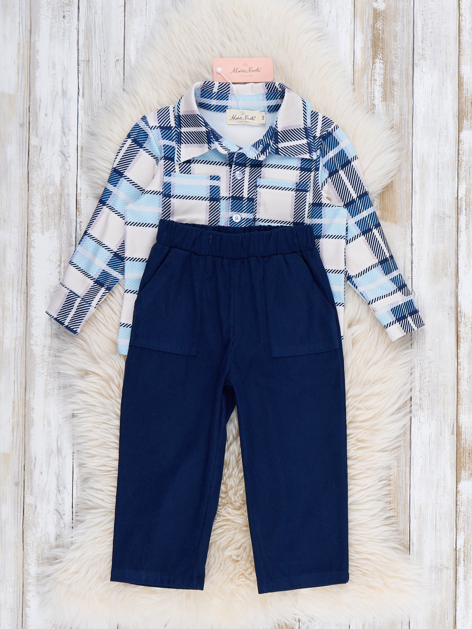 Plaid Prep Button Outfit - Marie Nicole Clothing