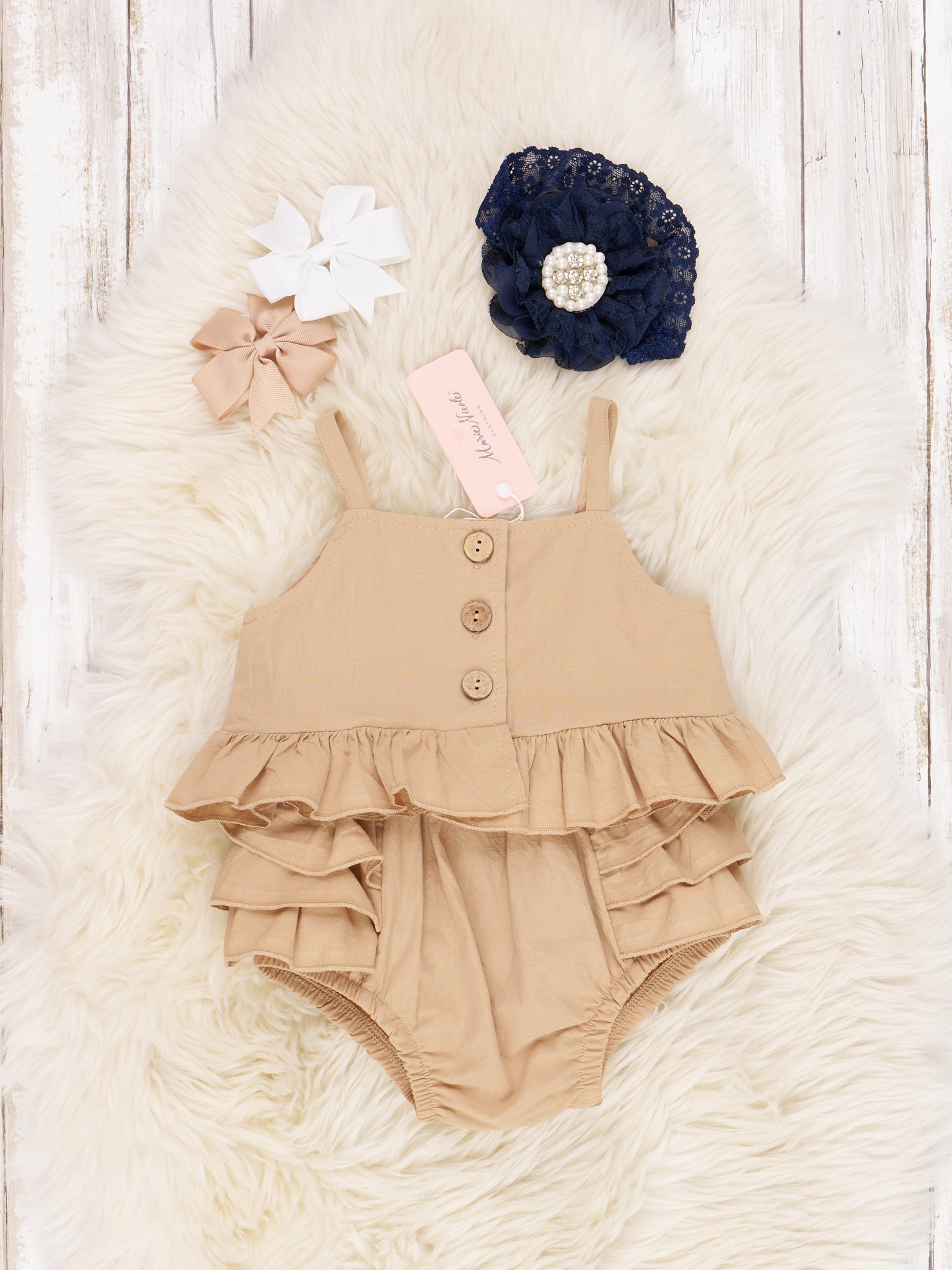 Tan Paper Bag Ruffle Bloomers Outfit - Marie Nicole Clothing