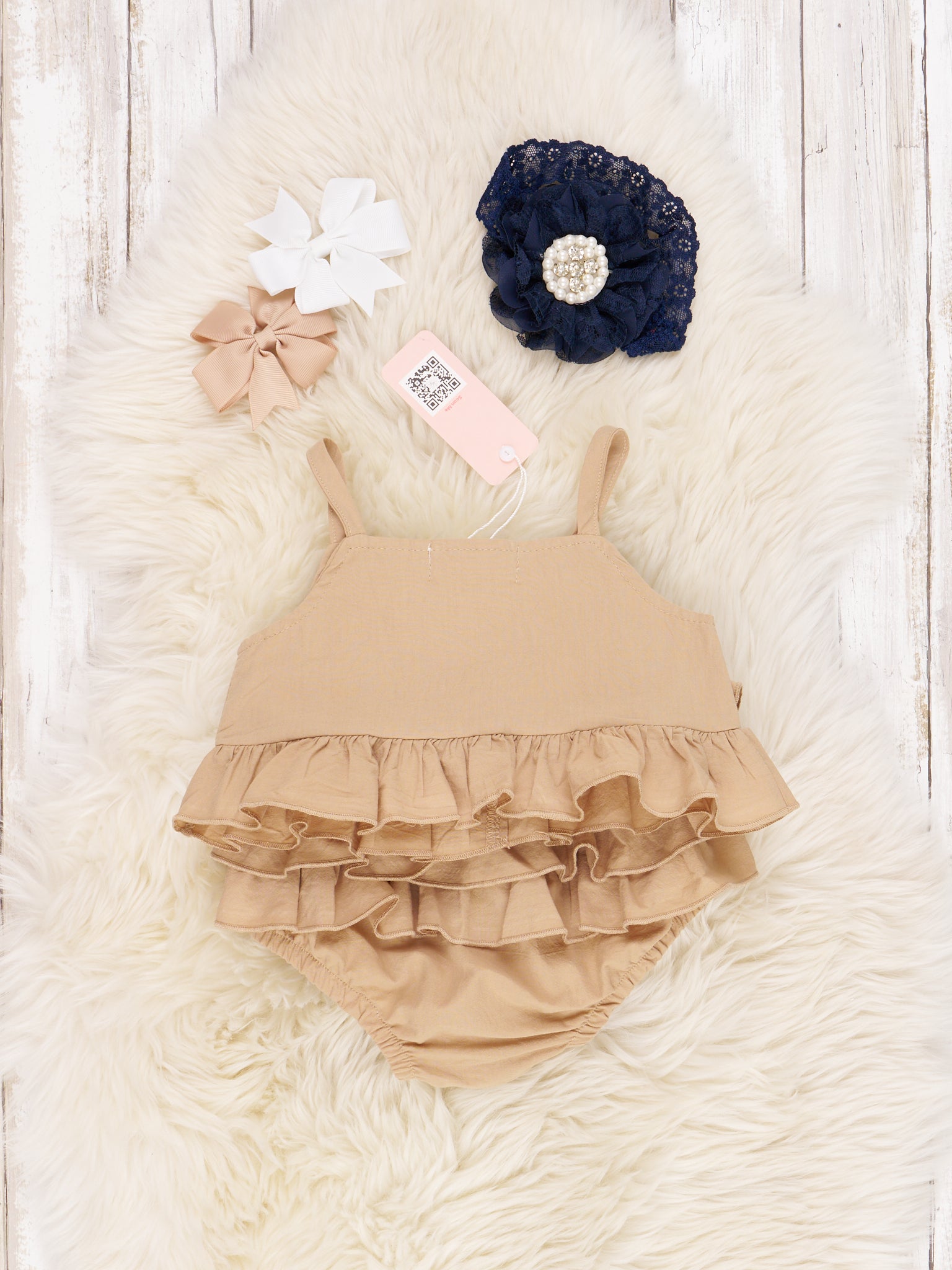 Tan Paper Bag Ruffle Bloomers Outfit - Marie Nicole Clothing