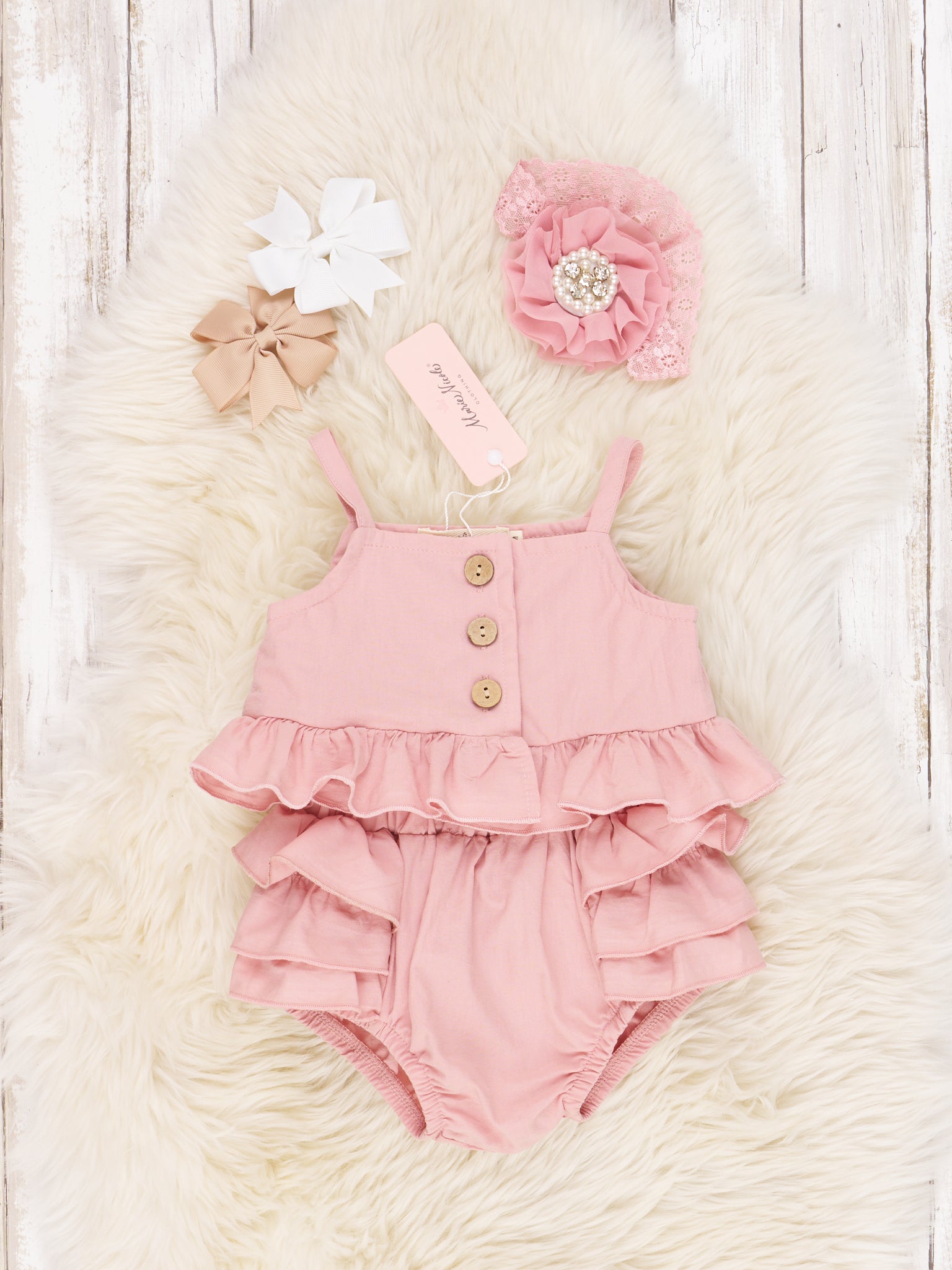 Pink Paper Bag Ruffle Bloomers Outfit - Marie Nicole Clothing